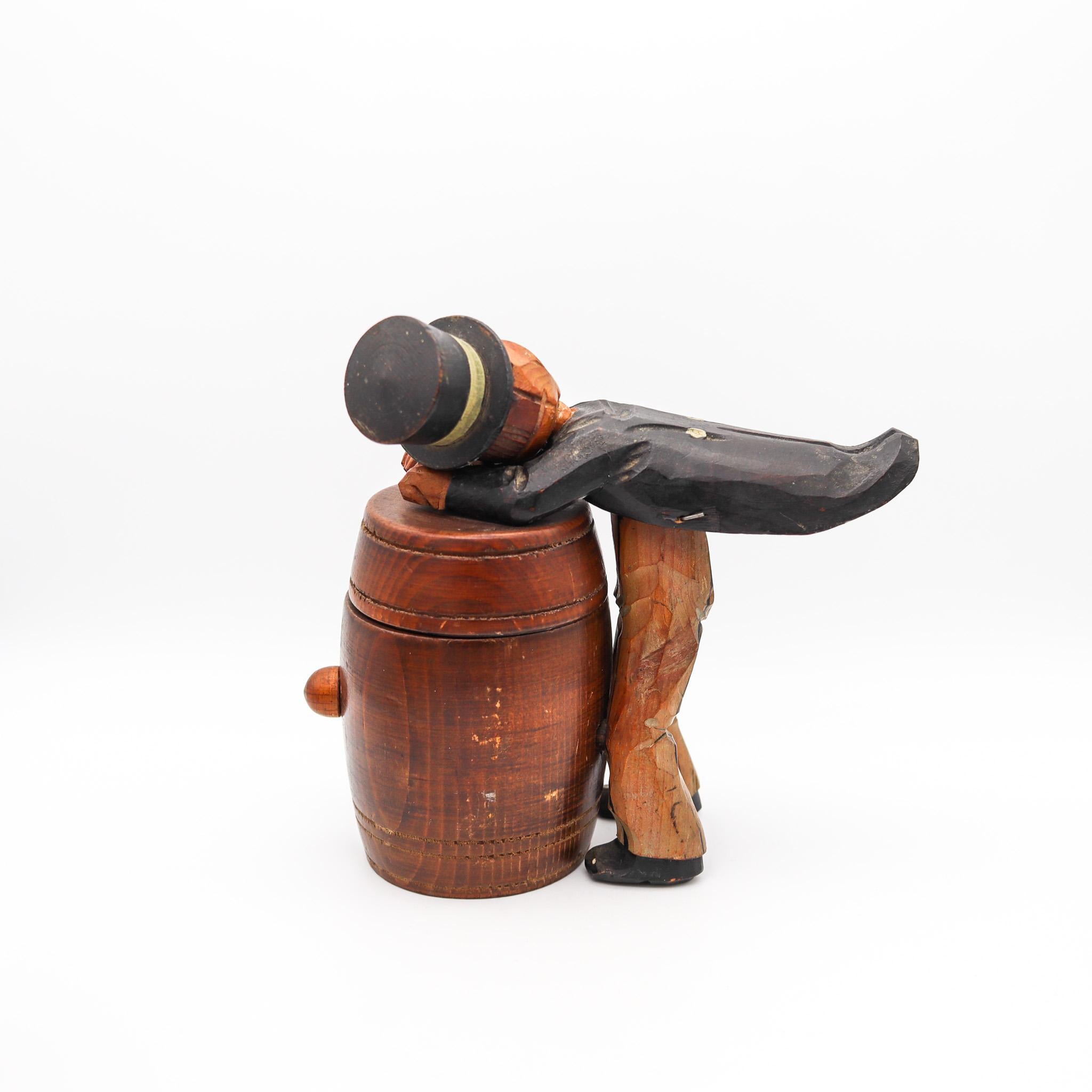 Folk Art 1930 Mechanische Schreibtisch Barrel Box in Polychromat Holz (Volkskunst) im Angebot