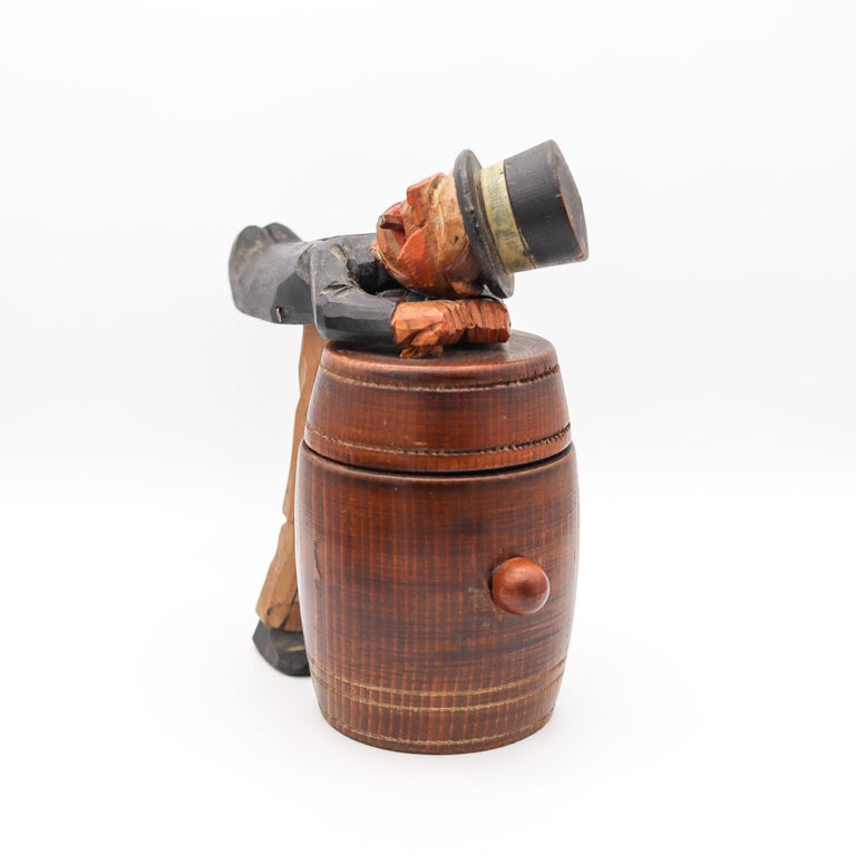 Folk Art 1930 Mechanical Desk Barrel Box In Polychromate Wood at 1stDibs