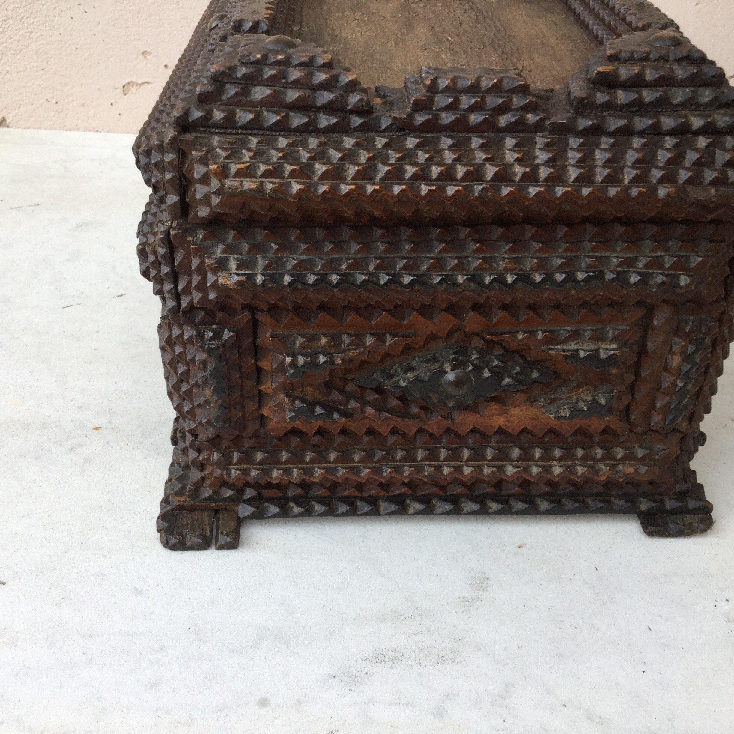 Wood Folk Art 19th Century French Tramp Box For Sale