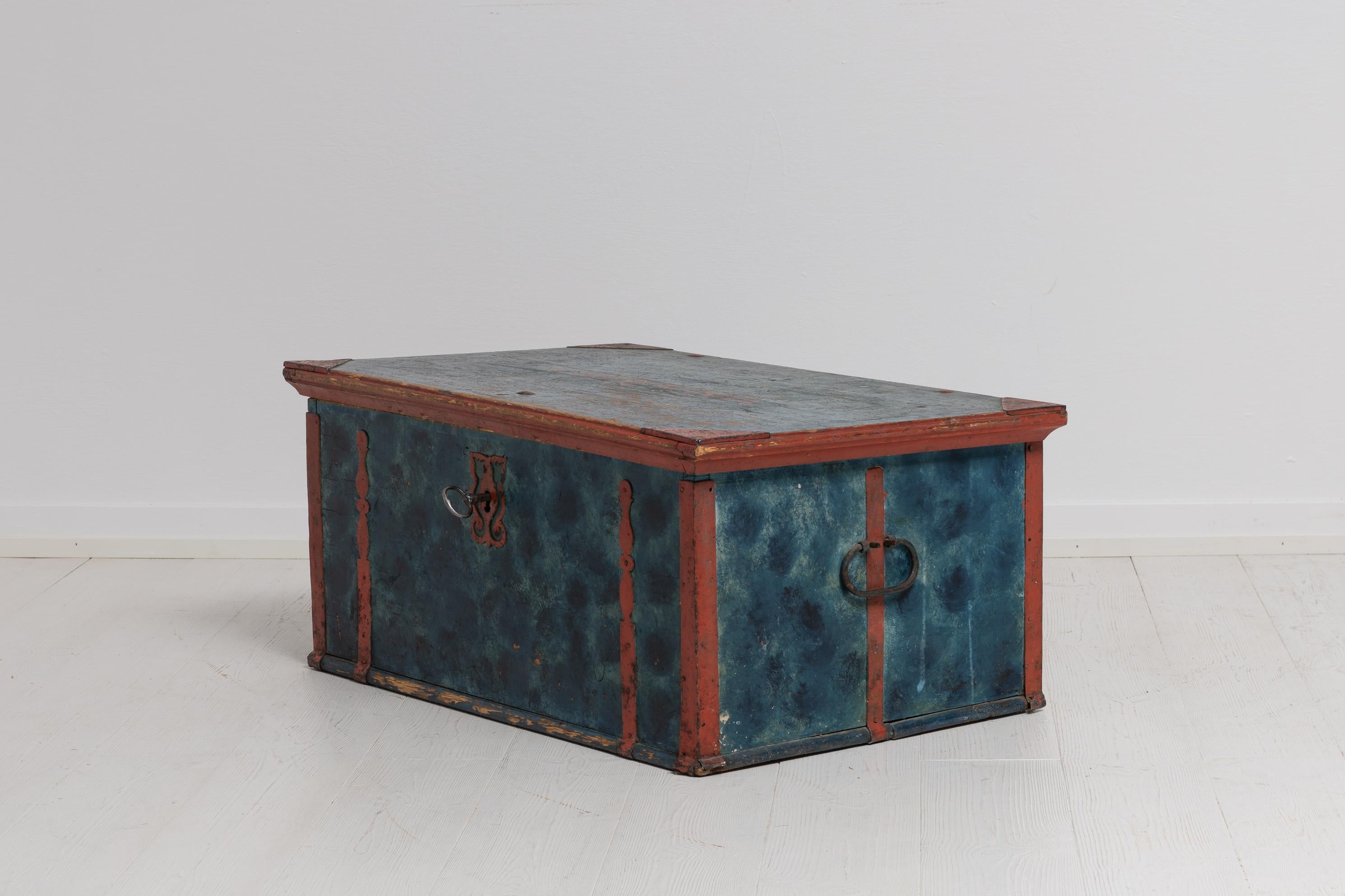 Hand-Crafted Folk Art 19th Century Swedish Blue Chest For Sale
