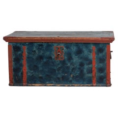 Antique Folk Art 19th Century Swedish Blue Chest