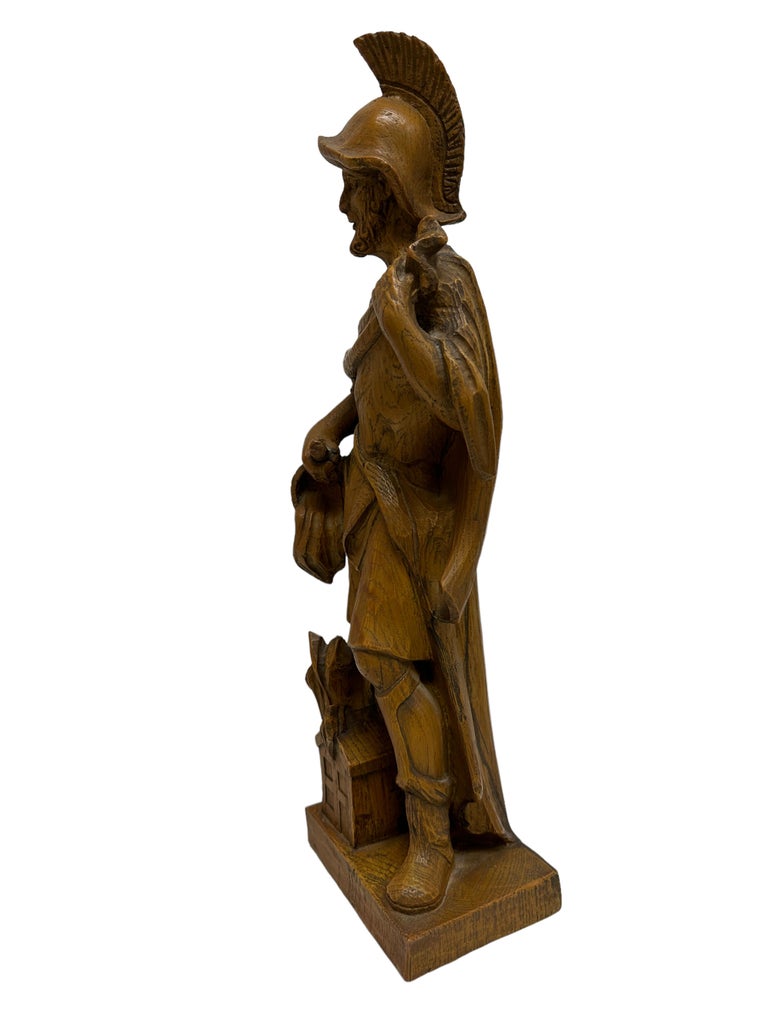 Folk Art 20th Century Carved Wood Figure Sculpture of Saint Florian
