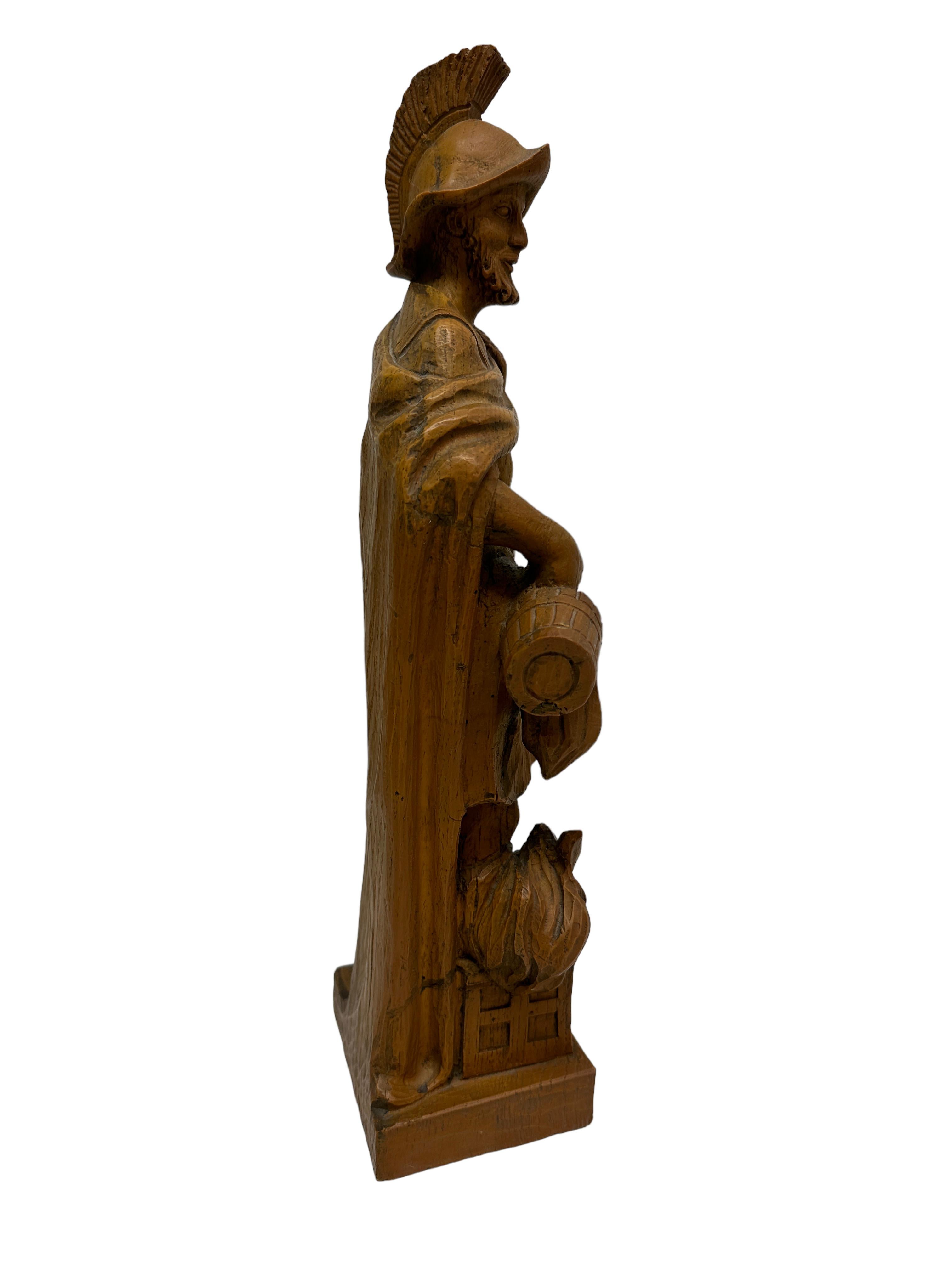 Hand-Carved Folk Art 20th Century Carved Wood Figure Sculpture of Saint Florian Austria 1960 For Sale
