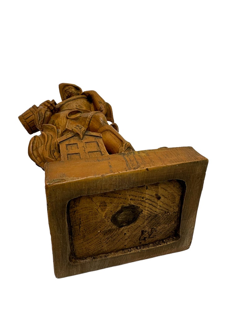 Folk Art 20th Century Carved Wood Figure Sculpture of Saint Florian