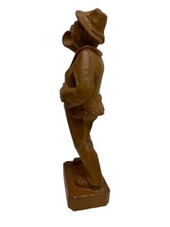 Folk Art 20th Century Carved Wood Man Holding a Beer Stein, Austria 1960s