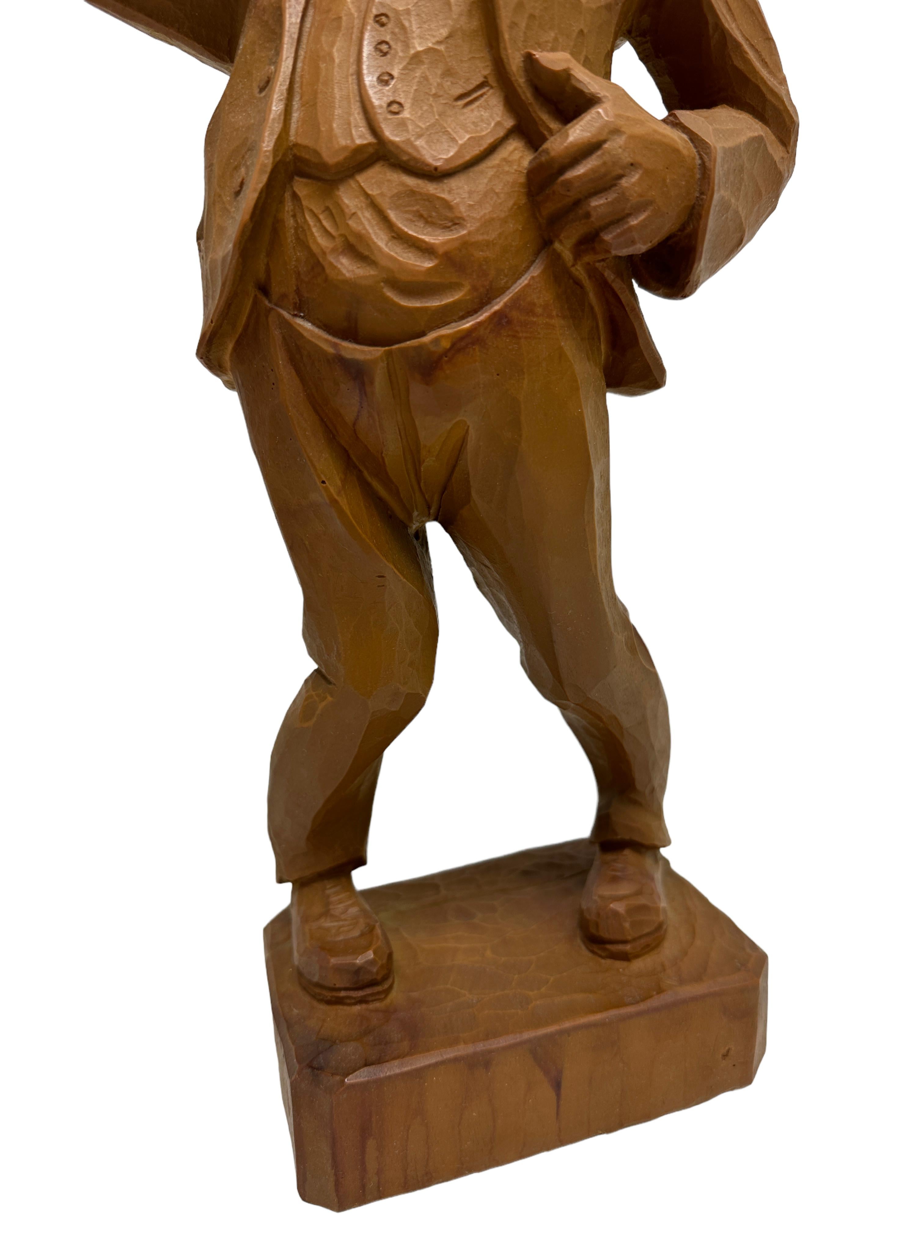 Hand-Carved Folk Art 20th Century Carved Wood Man Holding a Beer Stein, Austria 1960s For Sale