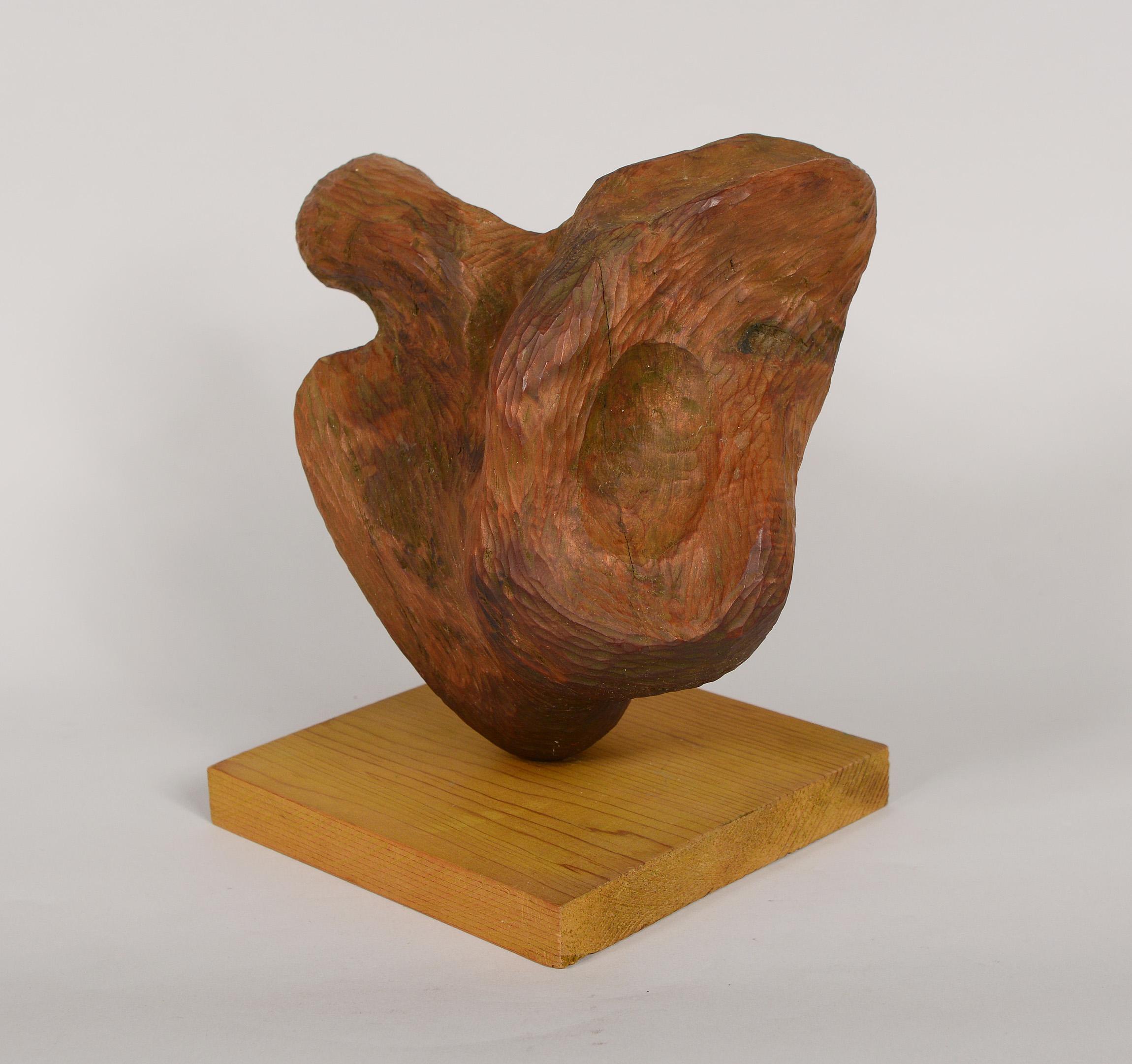 Small abstract carved wood sculpture. This was made by a geologist and professor as one of his hobbies.