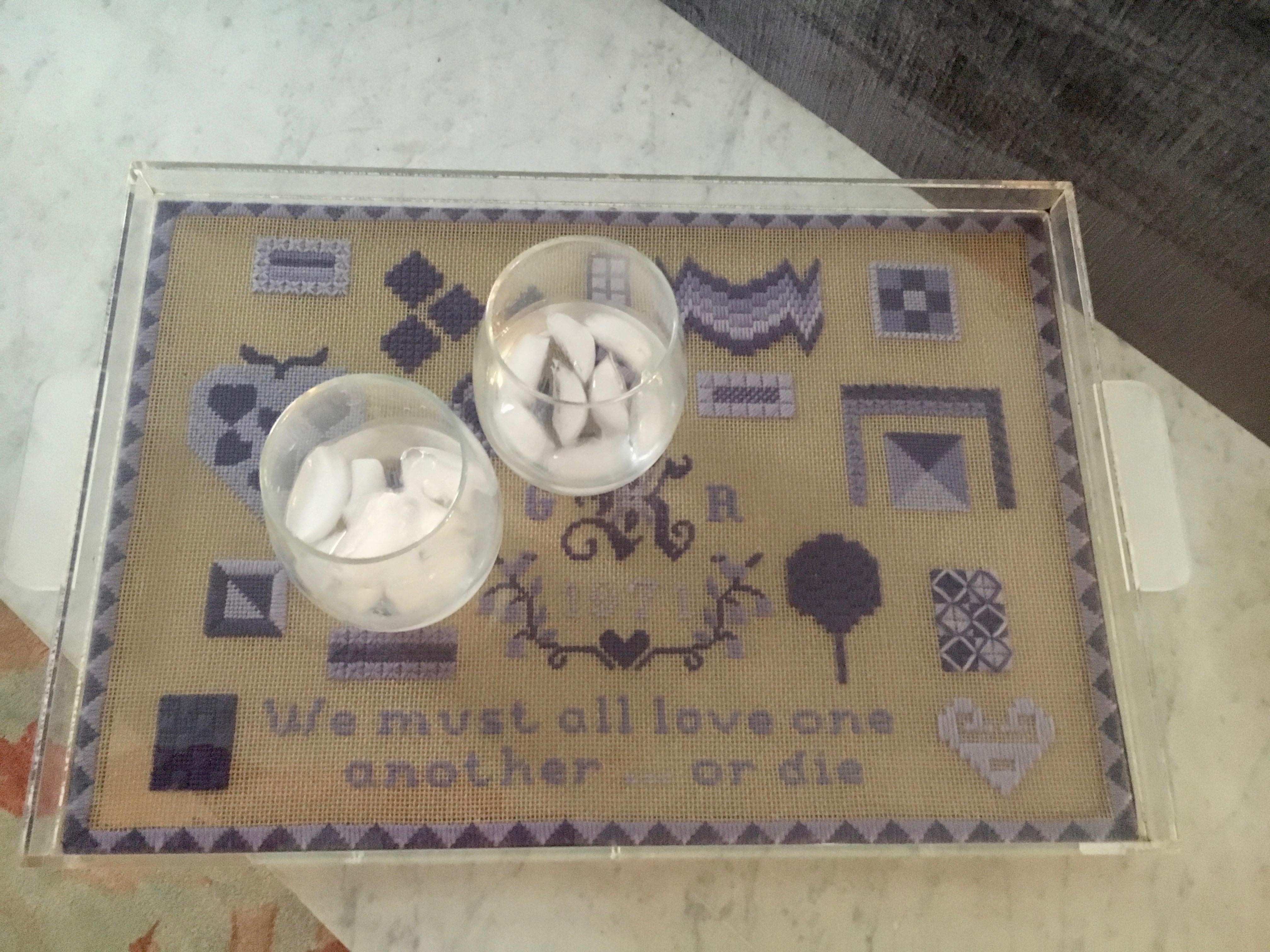 Acrylic Tray with Needlepoint Insert - made with love and the quote, 
