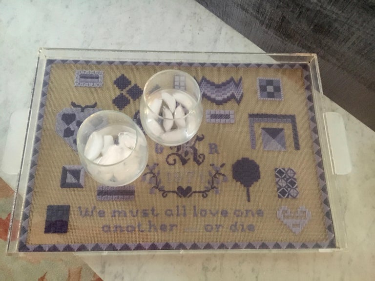 Folk Art Acrylic Tray with Needlepoint Insert, 1971 For Sale at 1stDibs