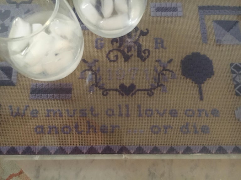 Folk Art Acrylic Tray with Needlepoint Insert, 1971 For Sale at 1stDibs