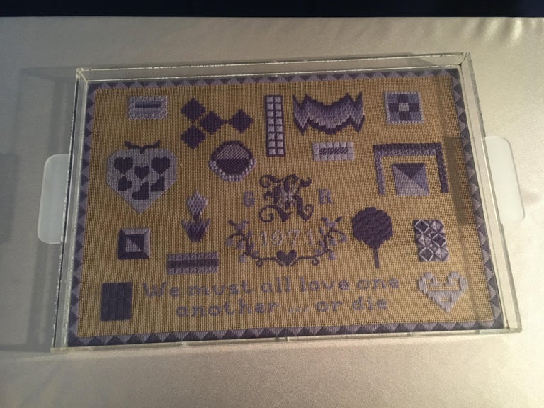 Folk Art Acrylic Tray with Needlepoint Insert, 1971 For Sale at 1stDibs