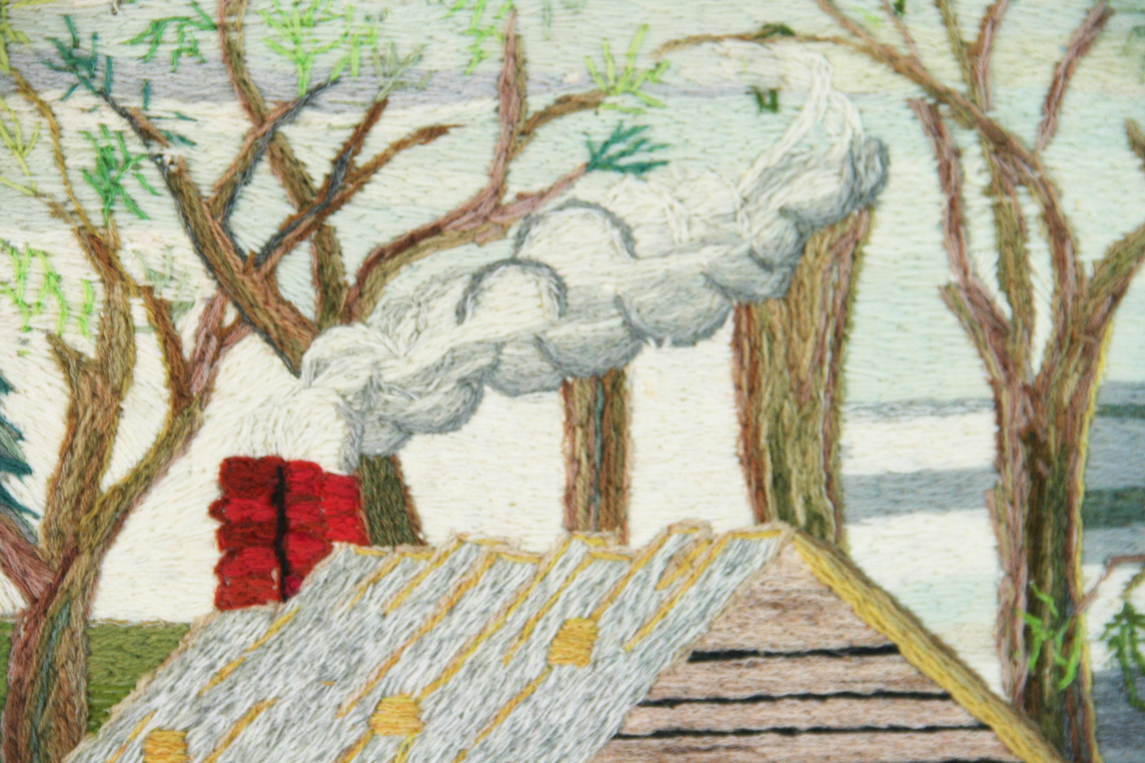 Tenture brodée d'art populaire américain a Home in the Wilderness, 1963 en vente 5