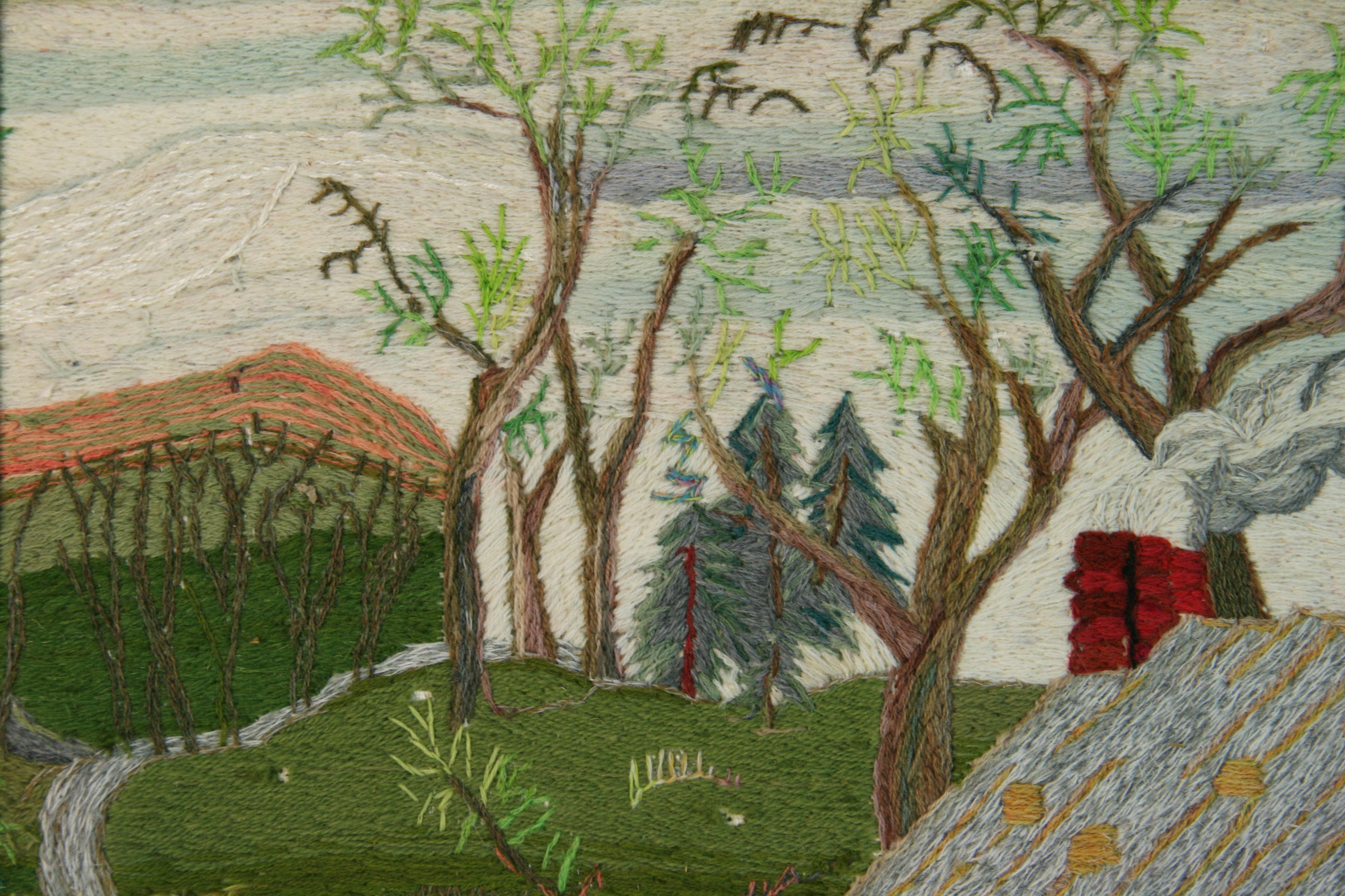 Tenture brodée d'art populaire américain a Home in the Wilderness, 1963 en vente 6