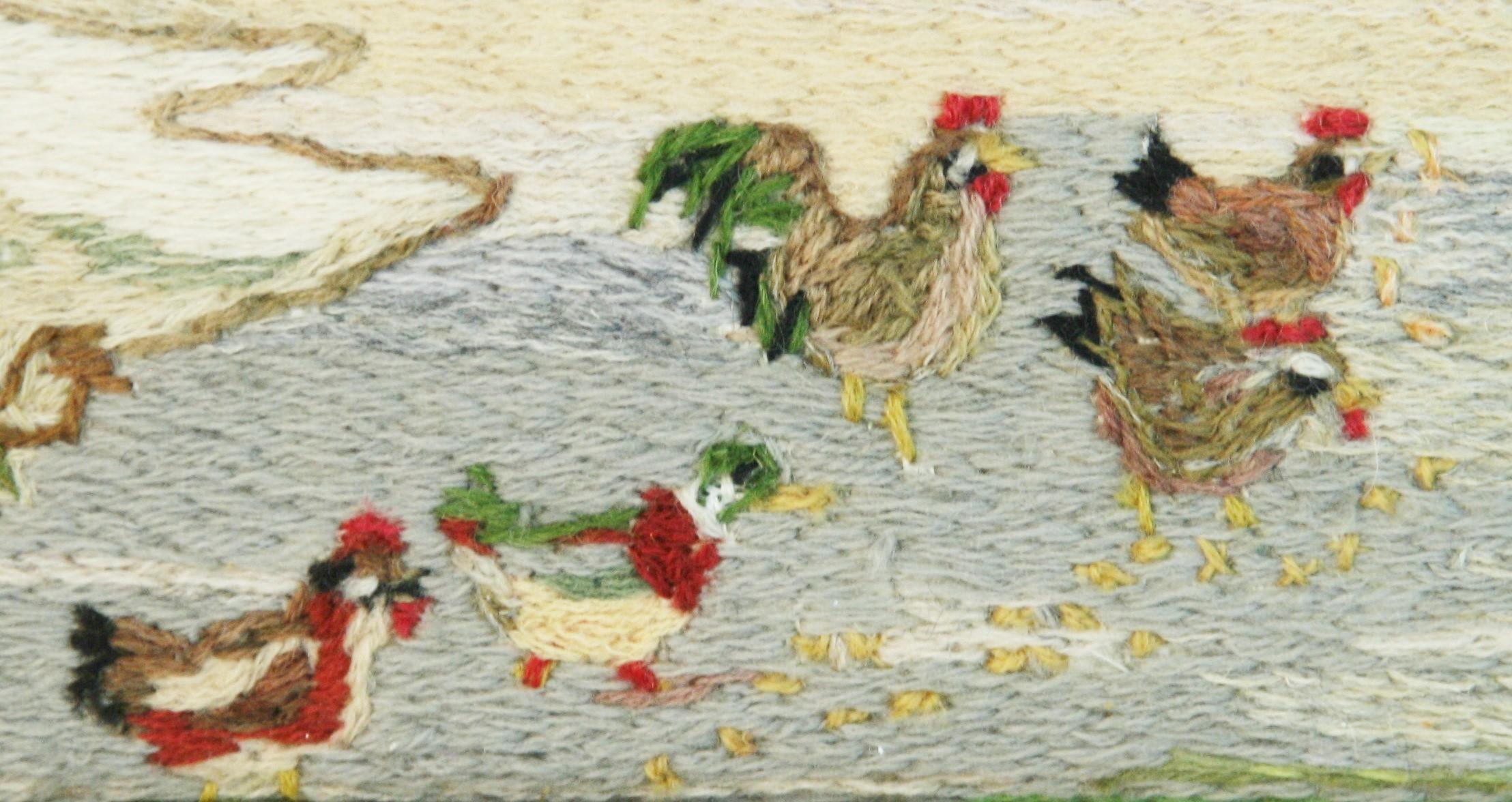 Tenture brodée d'art populaire américain a Home in the Wilderness, 1963 Bon état - En vente à Douglas Manor, NY