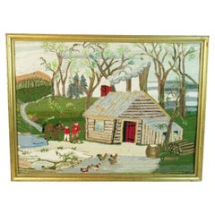 Appendiabiti da parete ricamato in stile Folk Art americano, una casa nel deserto, 1963