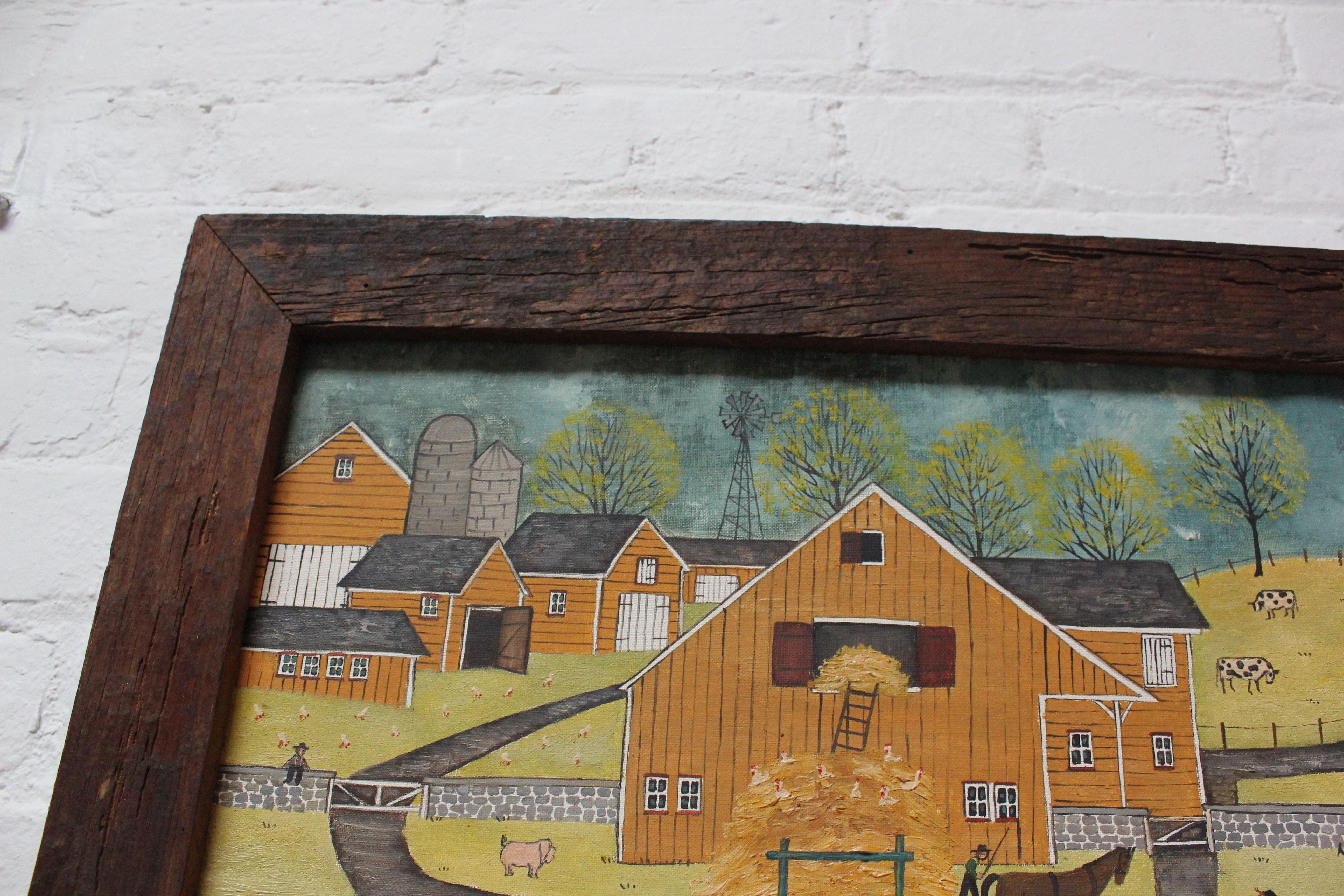 Folk Art Amish Farmstead Scene by Dolores Hackenberger In Good Condition In Brooklyn, NY