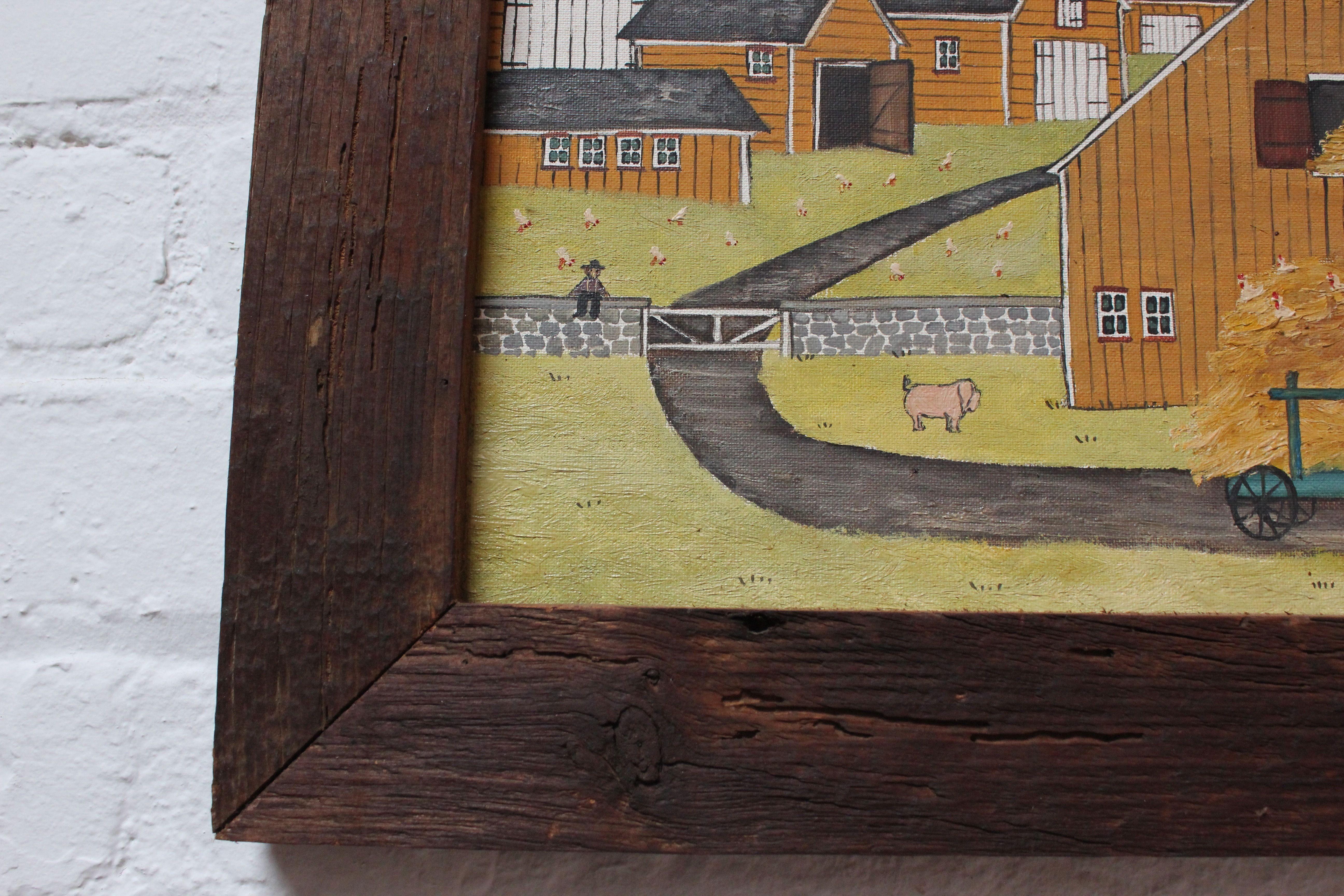 Late 20th Century Folk Art Amish Farmstead Scene by Dolores Hackenberger