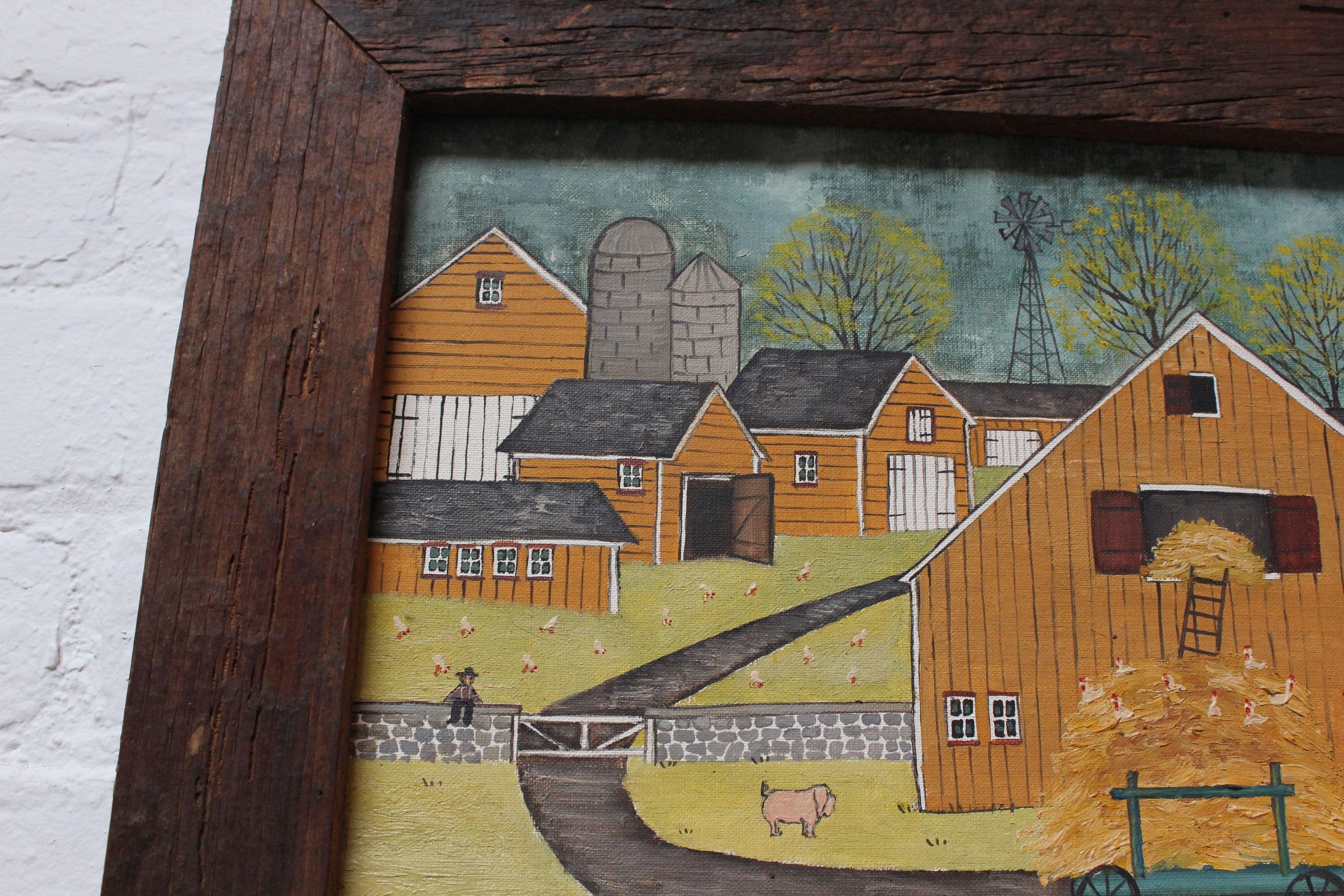 Wood Folk Art Amish Farmstead Scene by Dolores Hackenberger