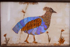 Folk Art Animal Tapestry, Butterfly Wing Collage of a Bird - Brazil 19th Century