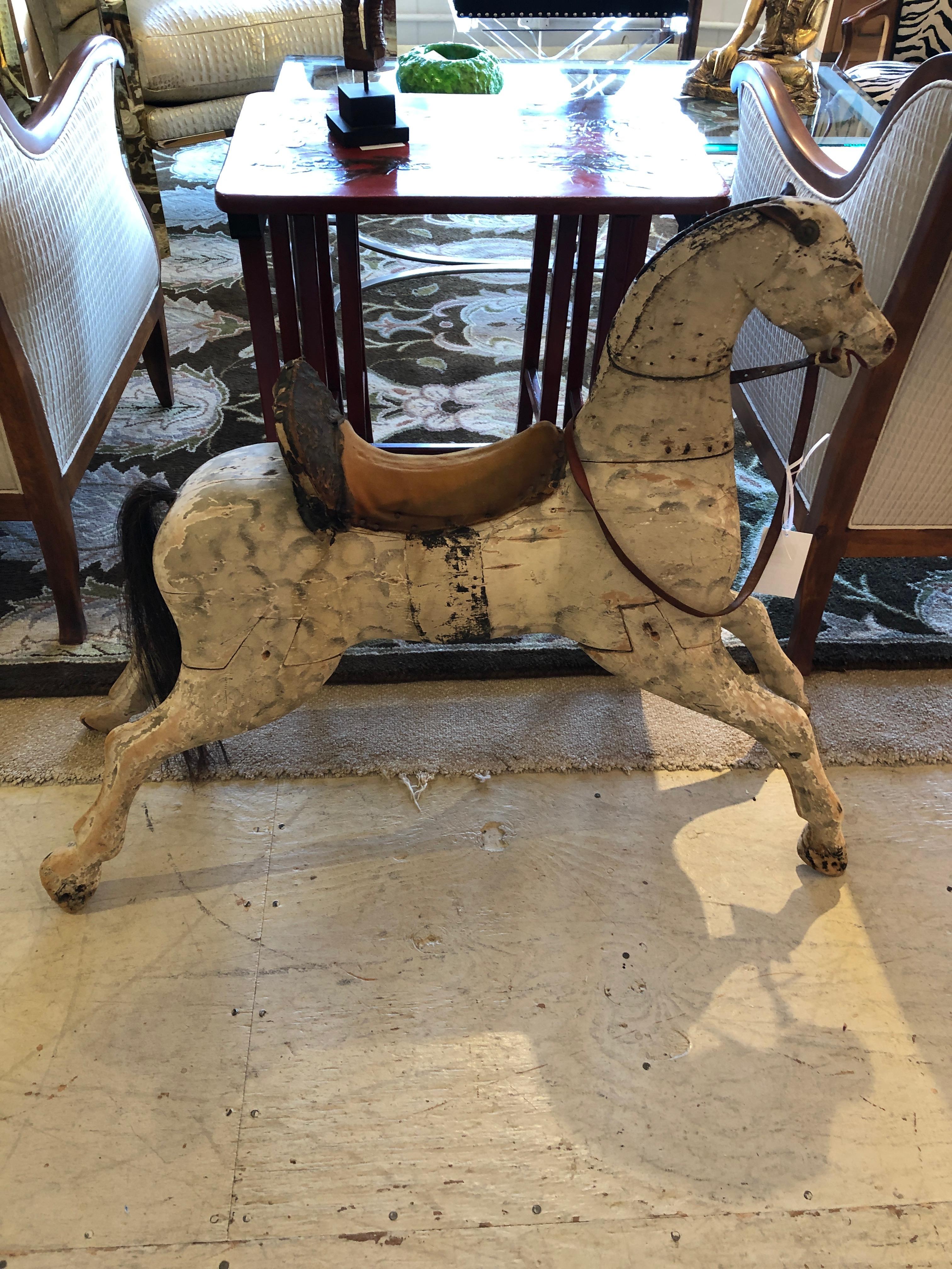 Folk Art Antique Carved Wooden Horse 9