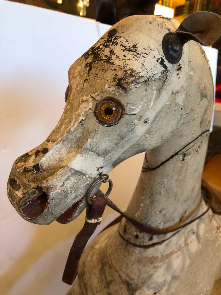 Folk Art Antique Carved Wooden Horse For Sale 5