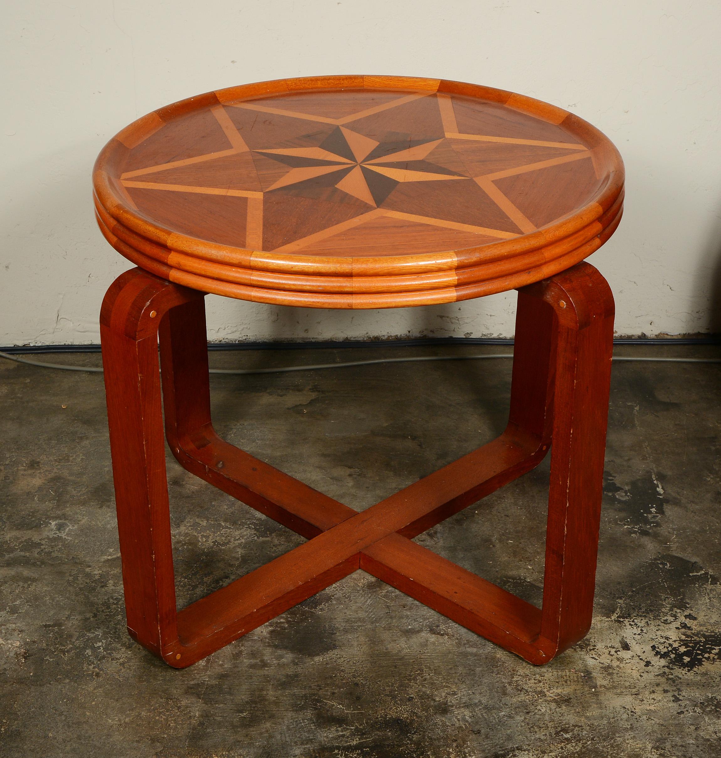 Folk Art Art Deco Parquetry End Table In Good Condition In San Mateo, CA