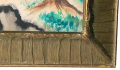 Folk Art Arts and Crafts Watercolor Landscape in Gold Gilt Frame c. 1900/30's