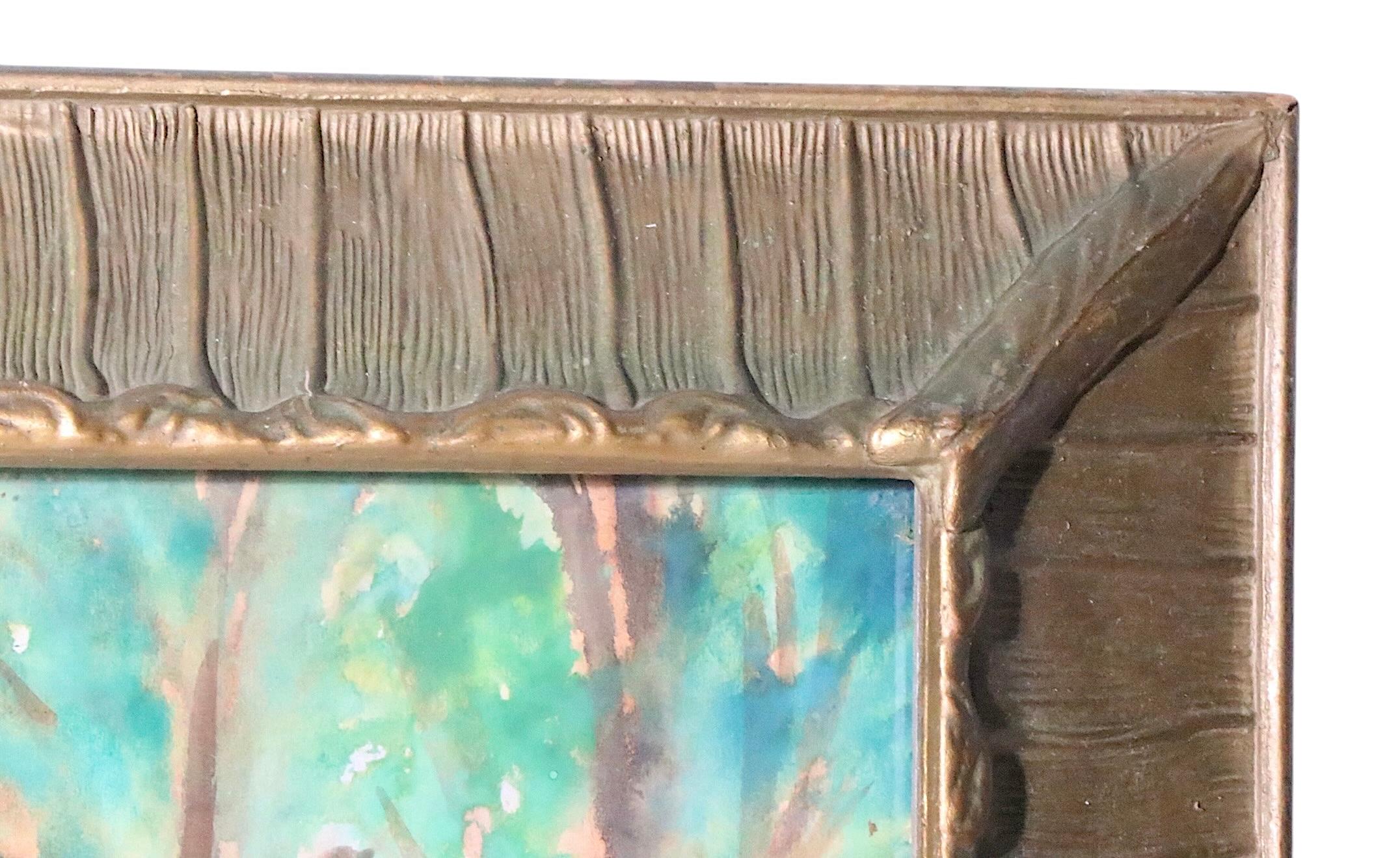 Paesaggio ad acquerello Folk Art Arts and Crafts con cornice dorata del 1900/30 anni fa in vendita 3