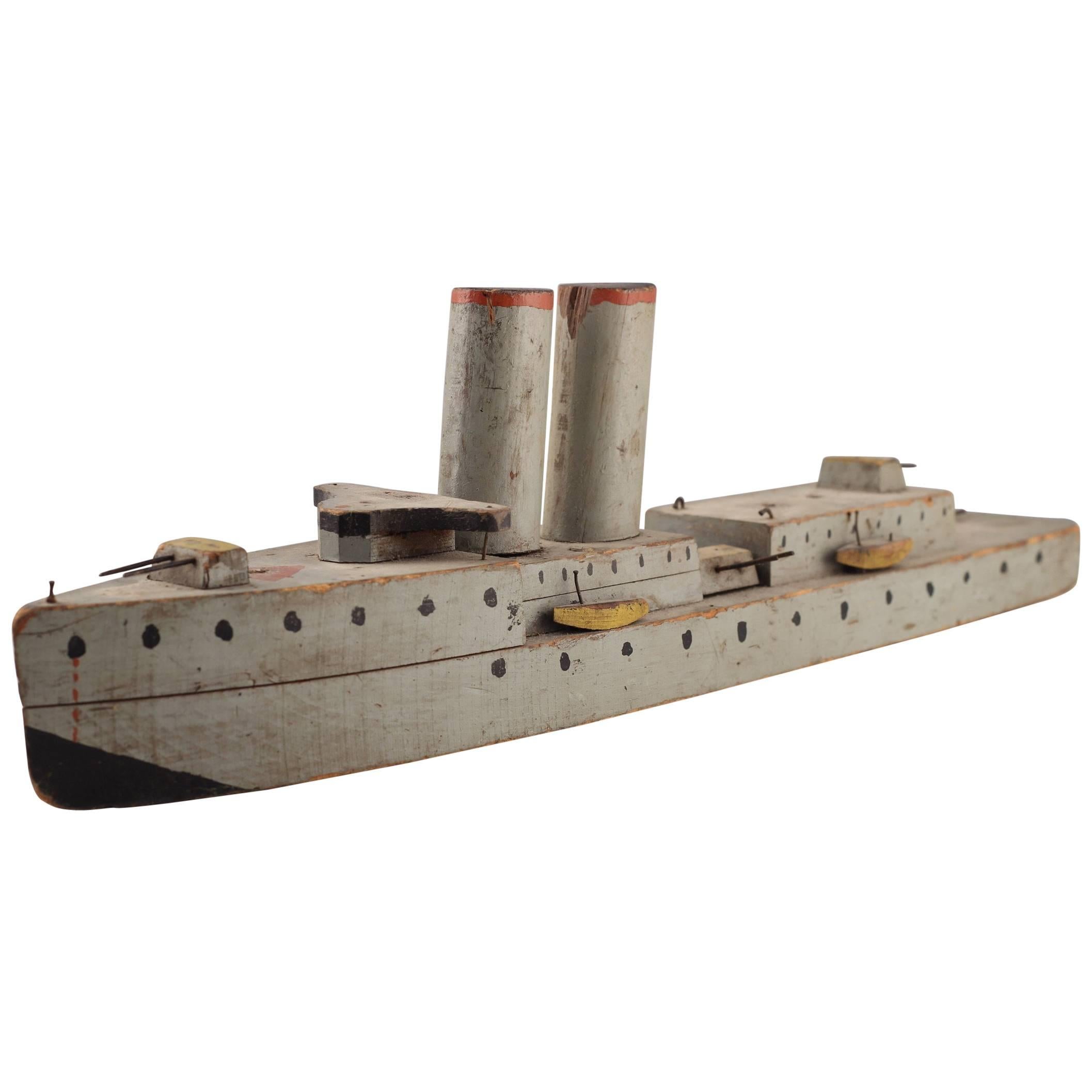 Folk Art Battle Ship made by Italian Soldier 1945