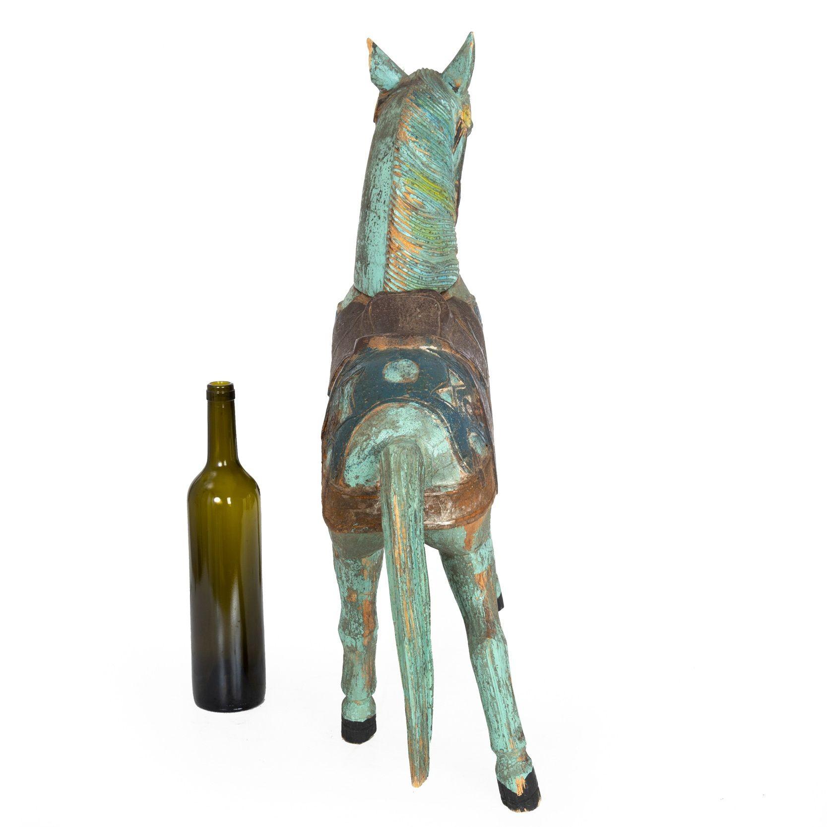 20th Century Folk Art Beautifully Hand Carved and Painted Horse Sculpture, United States For Sale
