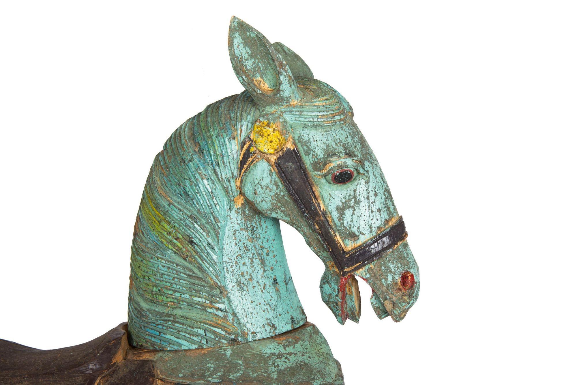 Wood Folk Art Beautifully Hand Carved and Painted Horse Sculpture, United States For Sale