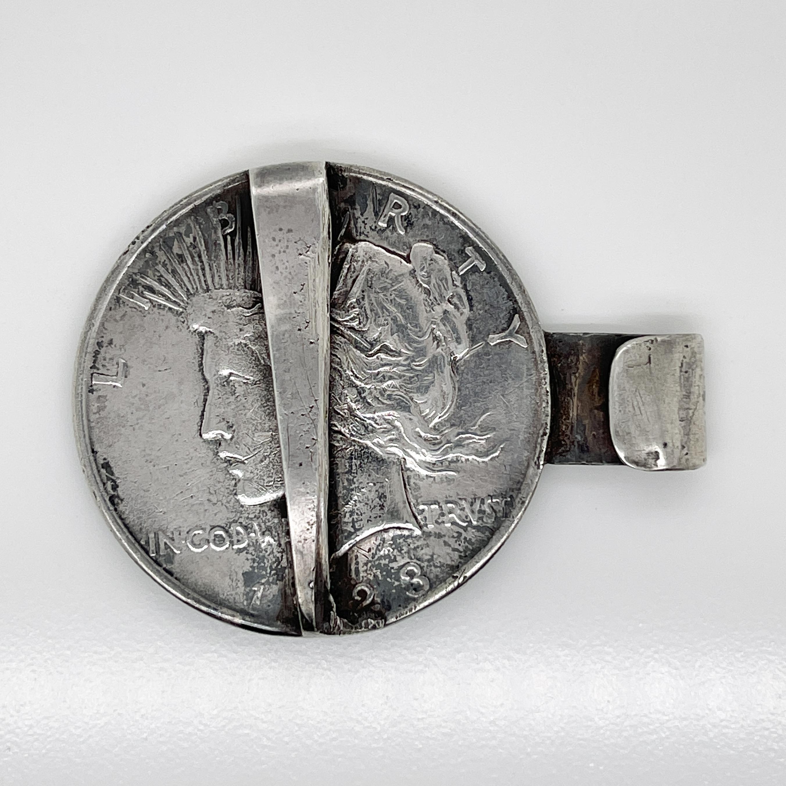 Folk-Art-Gürtelschnalle aus 2 antiken Liberty Peace Silber-Dollarmünzen im Angebot 8