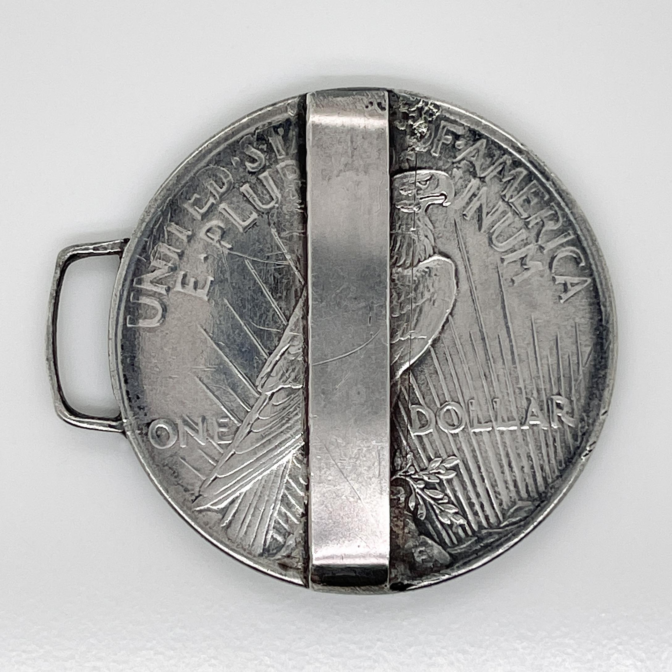 Folk-Art-Gürtelschnalle aus 2 antiken Liberty Peace Silber-Dollarmünzen im Angebot 10