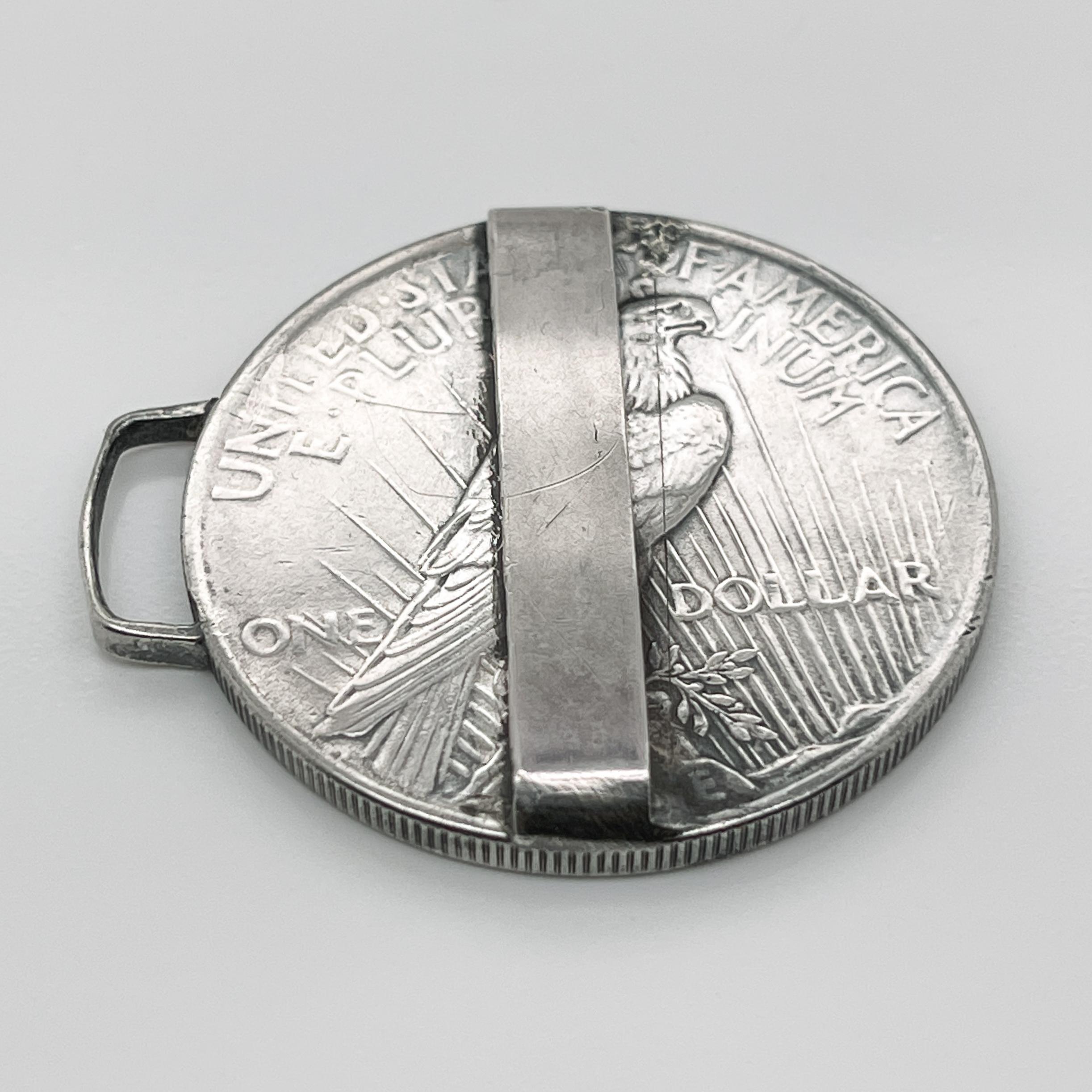 Folk-Art-Gürtelschnalle aus 2 antiken Liberty Peace Silber-Dollarmünzen im Angebot 12