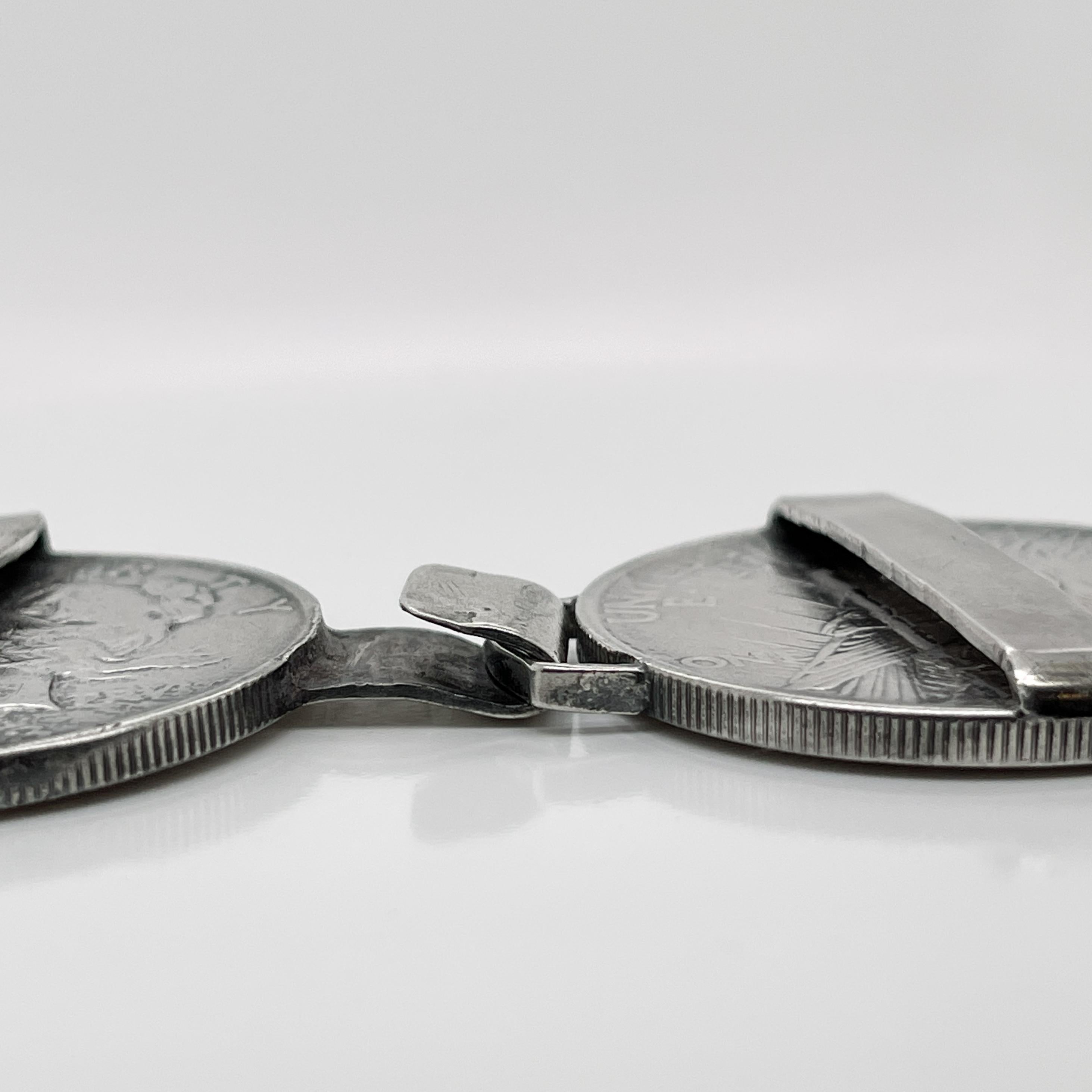 Folk Art Belt Buckle Made of 2 Antique Liberty Peace Silver Dollar Coins For Sale 10