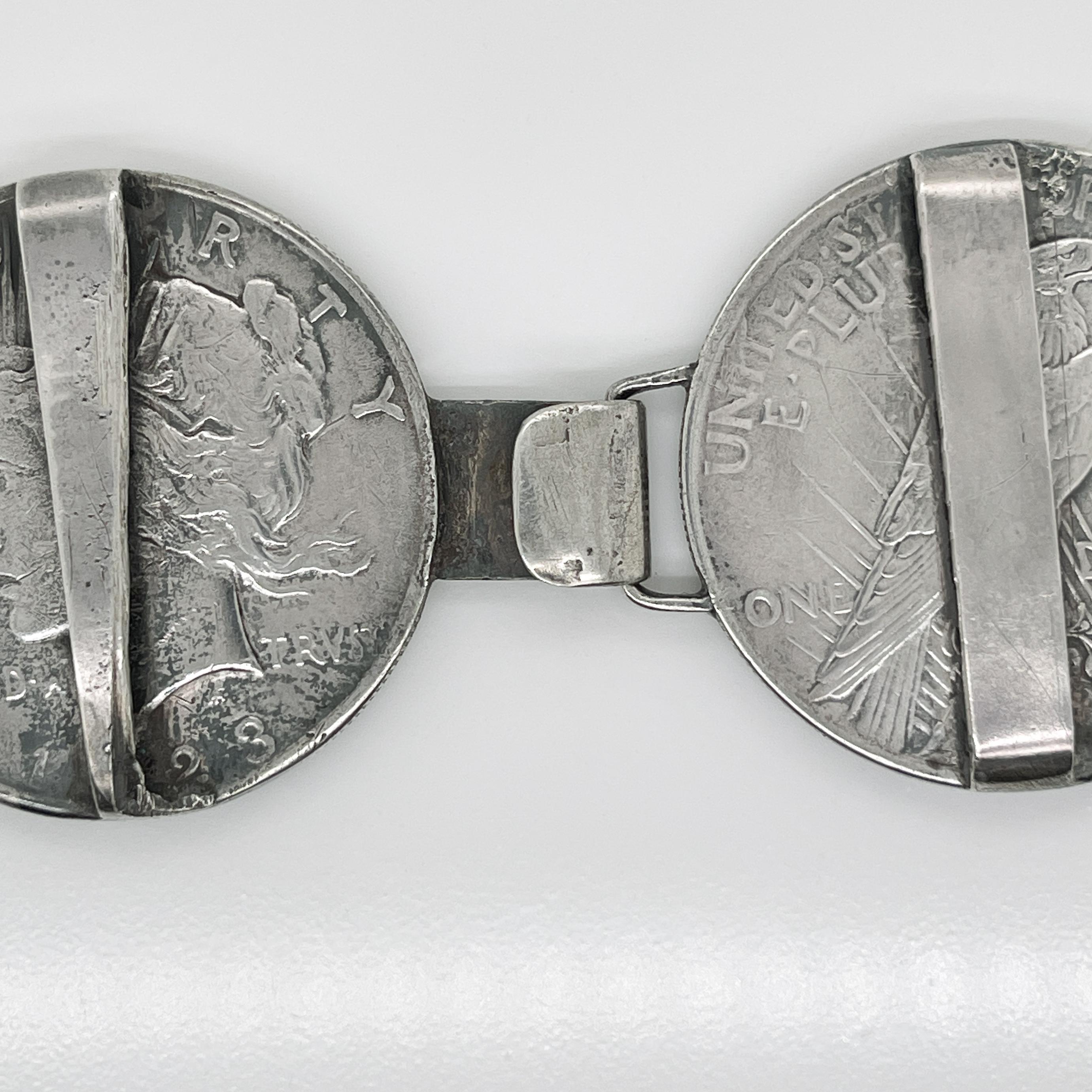 Folk-Art-Gürtelschnalle aus 2 antiken Liberty Peace Silber-Dollarmünzen im Angebot 14