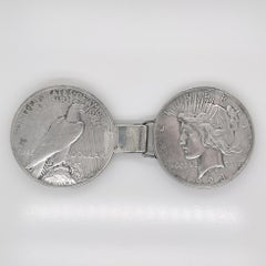 Folk Art Belt Buckle Made of 2 Antique Liberty Peace Silver Dollar Coins