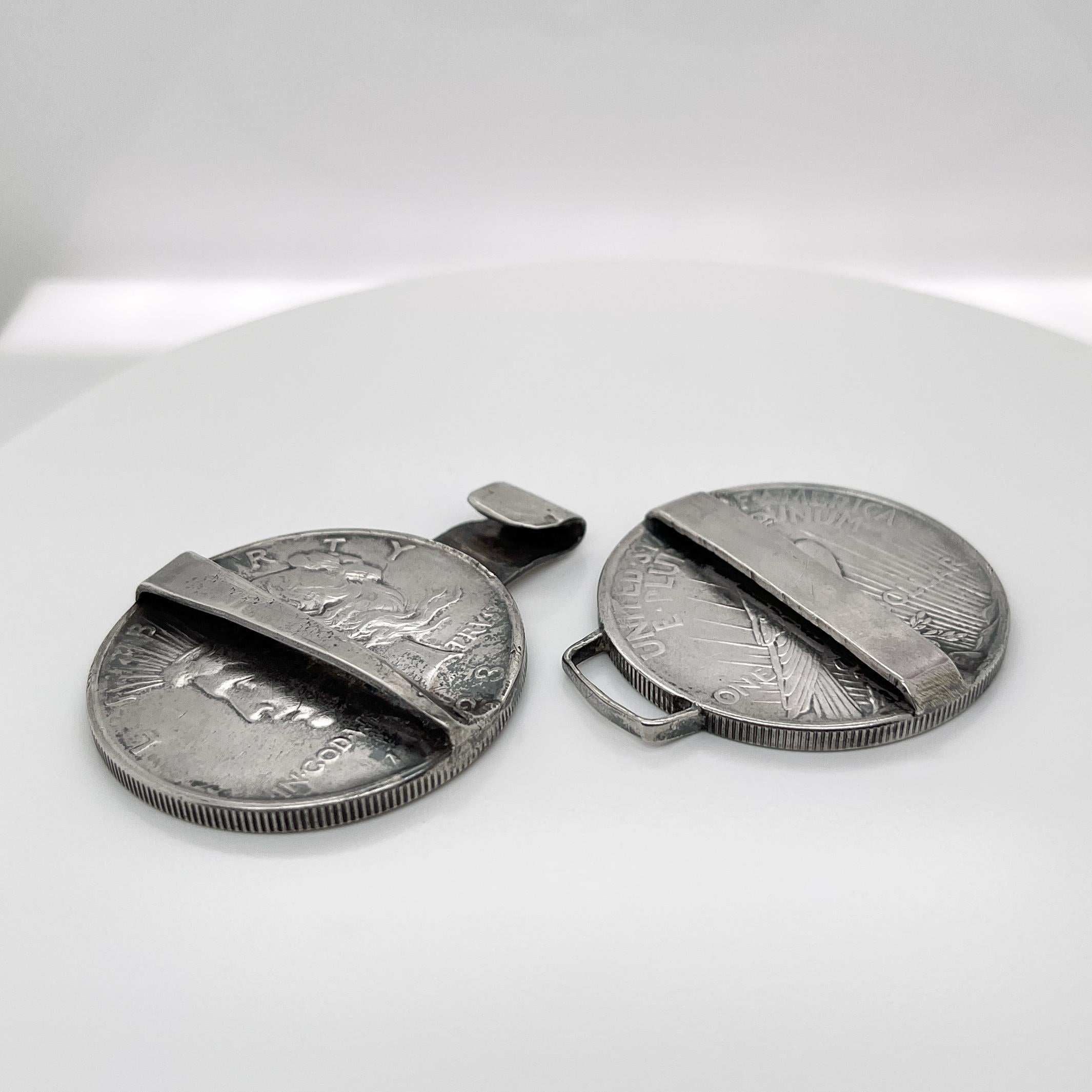 Folk-Art-Gürtelschnalle aus 2 antiken Liberty Peace Silber-Dollarmünzen im Angebot 2