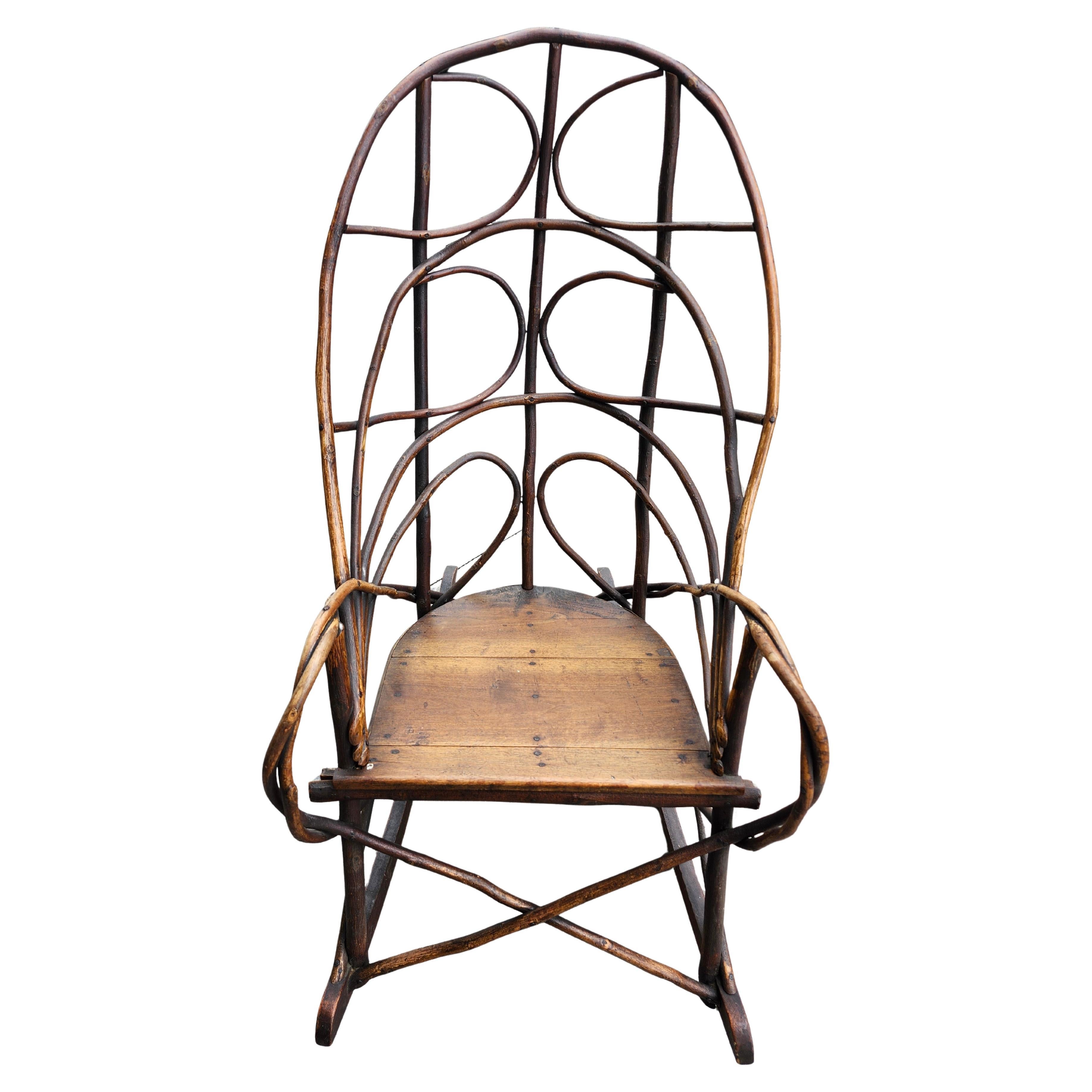 Sedia a dondolo Folk Art Bent Twig Hand Crafted Adirondack Arts & Crafts C1900