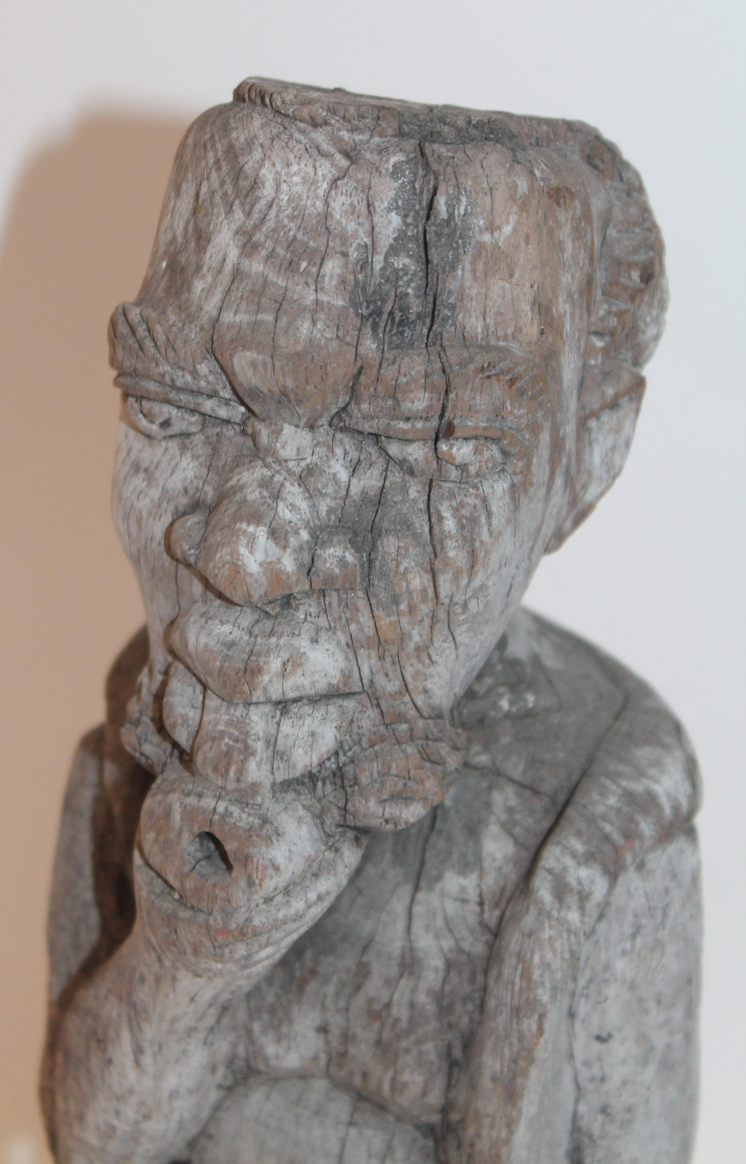 Folk Art Black Man Carving In Distressed Condition In Los Angeles, CA