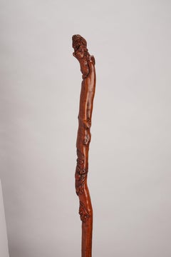 Antique Folk Art Boxwood Walking Stick, Italy, 1840