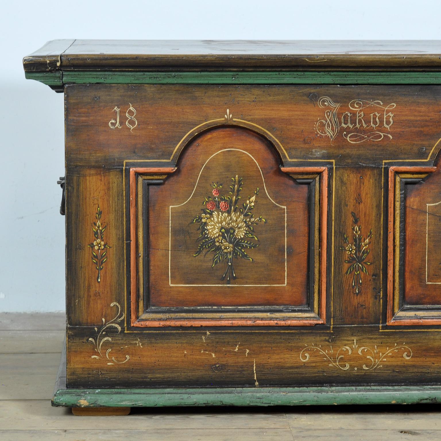 Folk-Art Bridal Chest, 1826 For Sale 2
