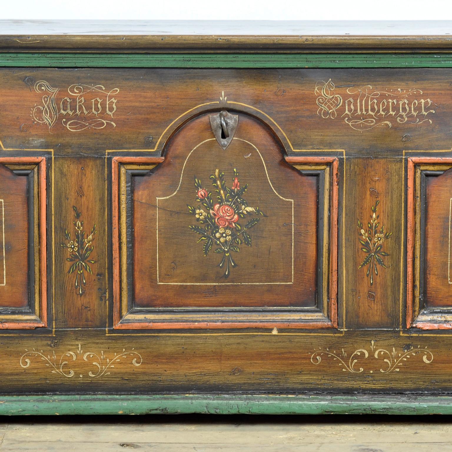 Folk-Art Bridal Chest, 1826 For Sale 3