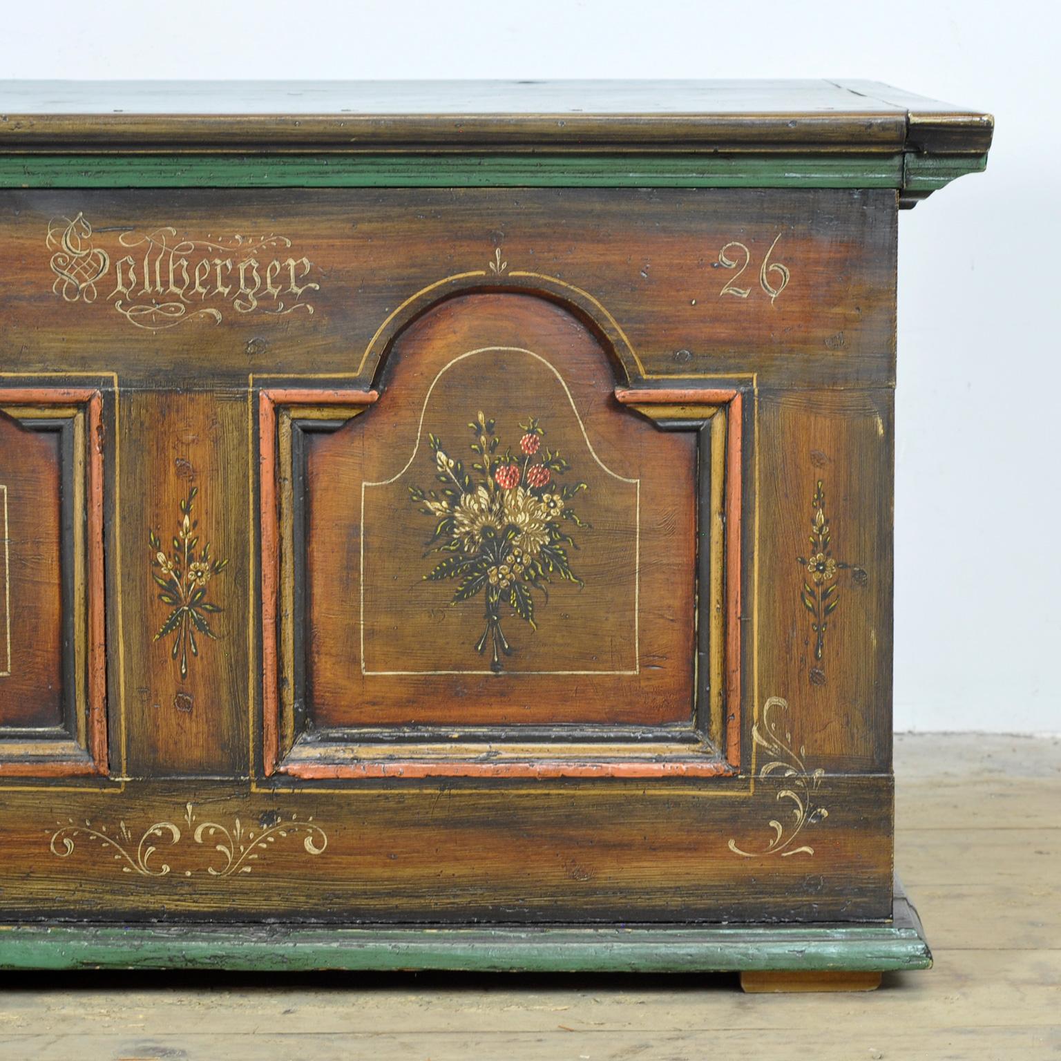 Folk-Art Bridal Chest, 1826 For Sale 4