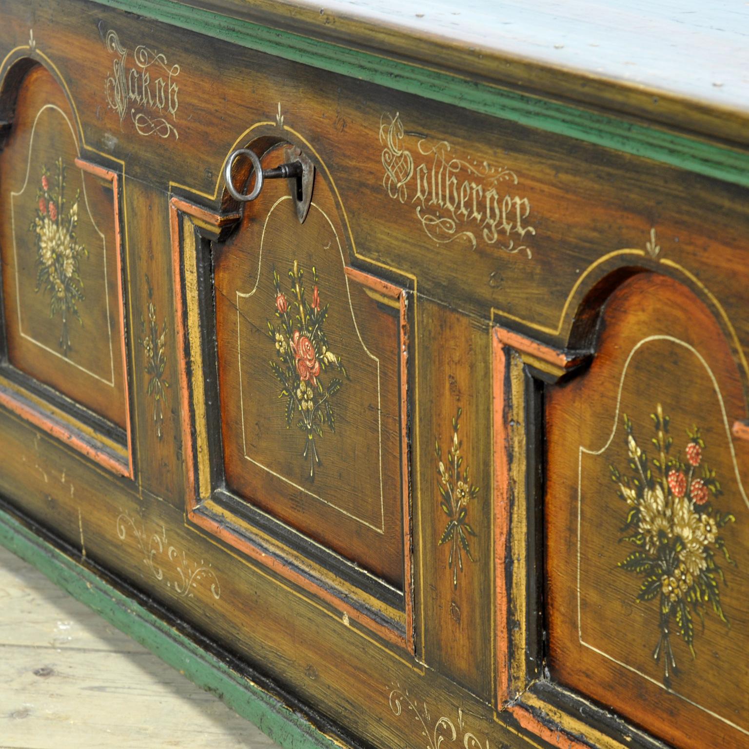 Folk-Art Bridal Chest, 1826 For Sale 8
