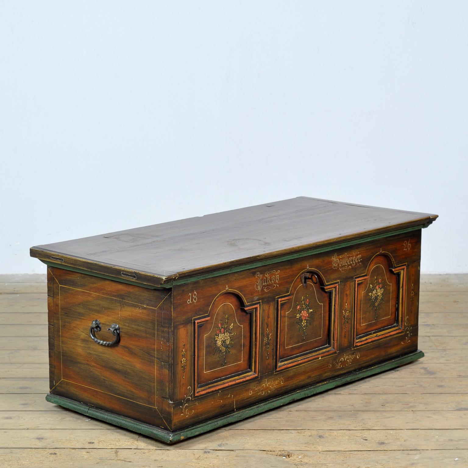 Folk Art Folk-Art Bridal Chest, 1826 For Sale