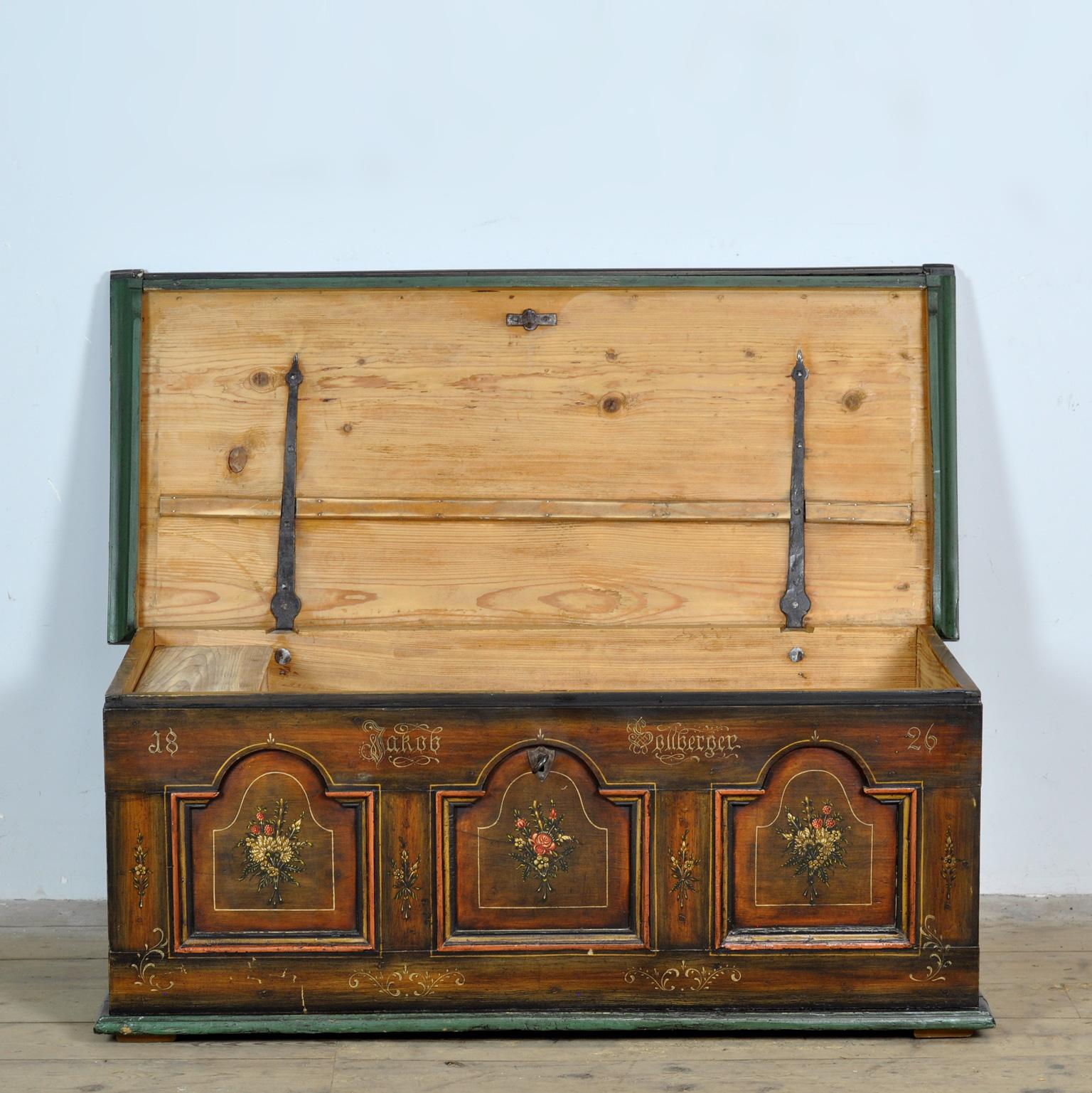 Hand-Painted Folk-Art Bridal Chest, 1826 For Sale