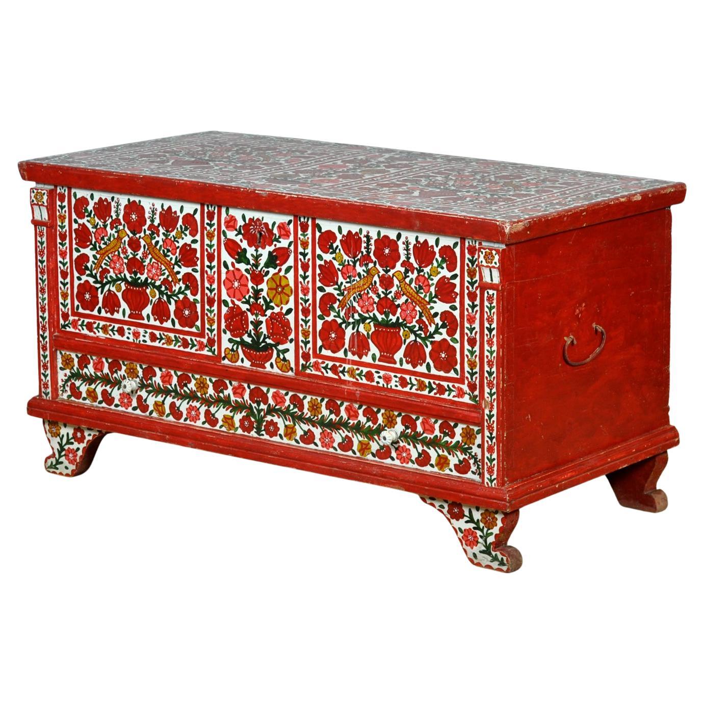 Coffre de mariage d
art populaire, vers 1950