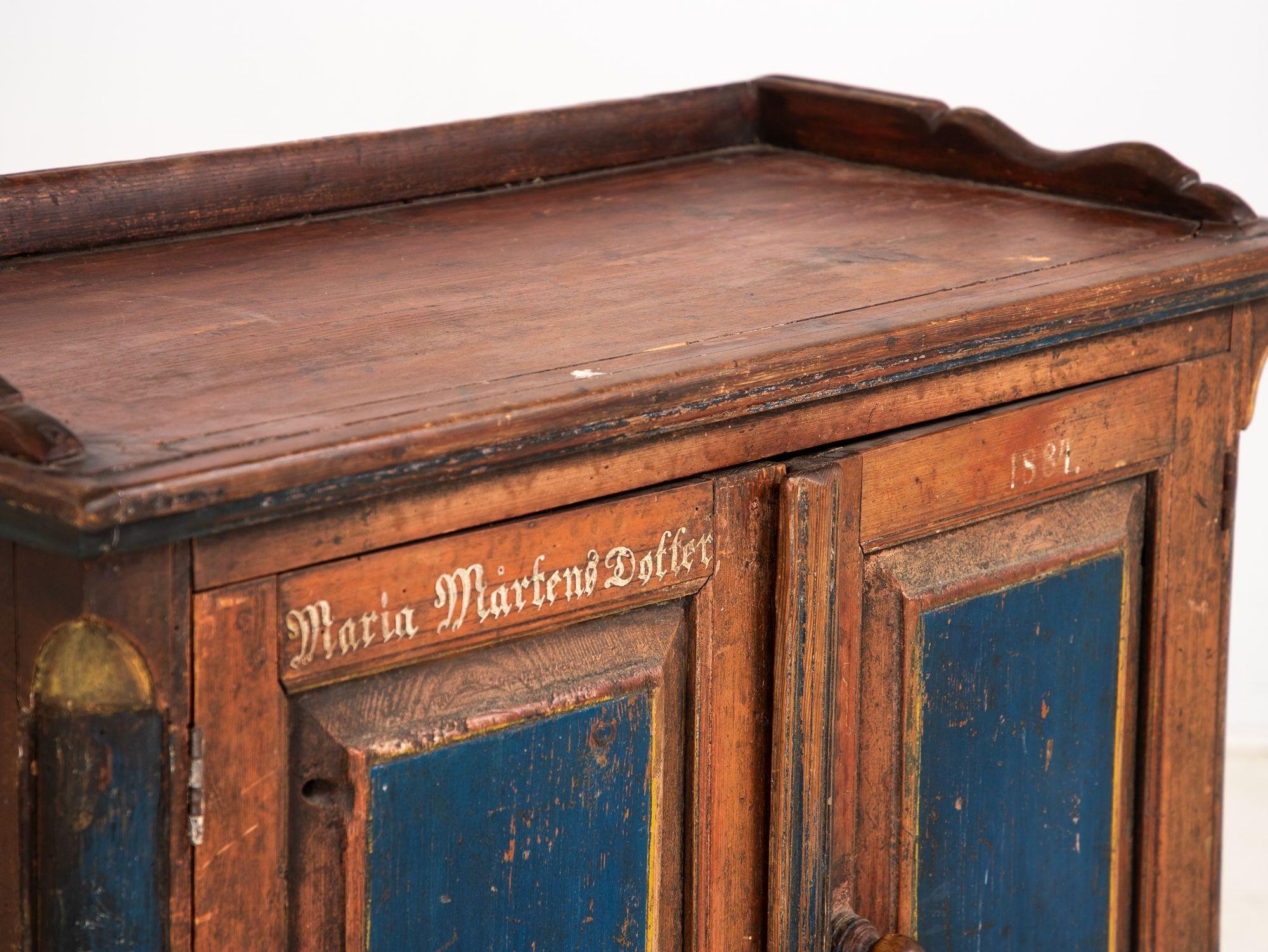 Folk Art Bridal Cupboard or Cabinet Marked 1884, Germany 7