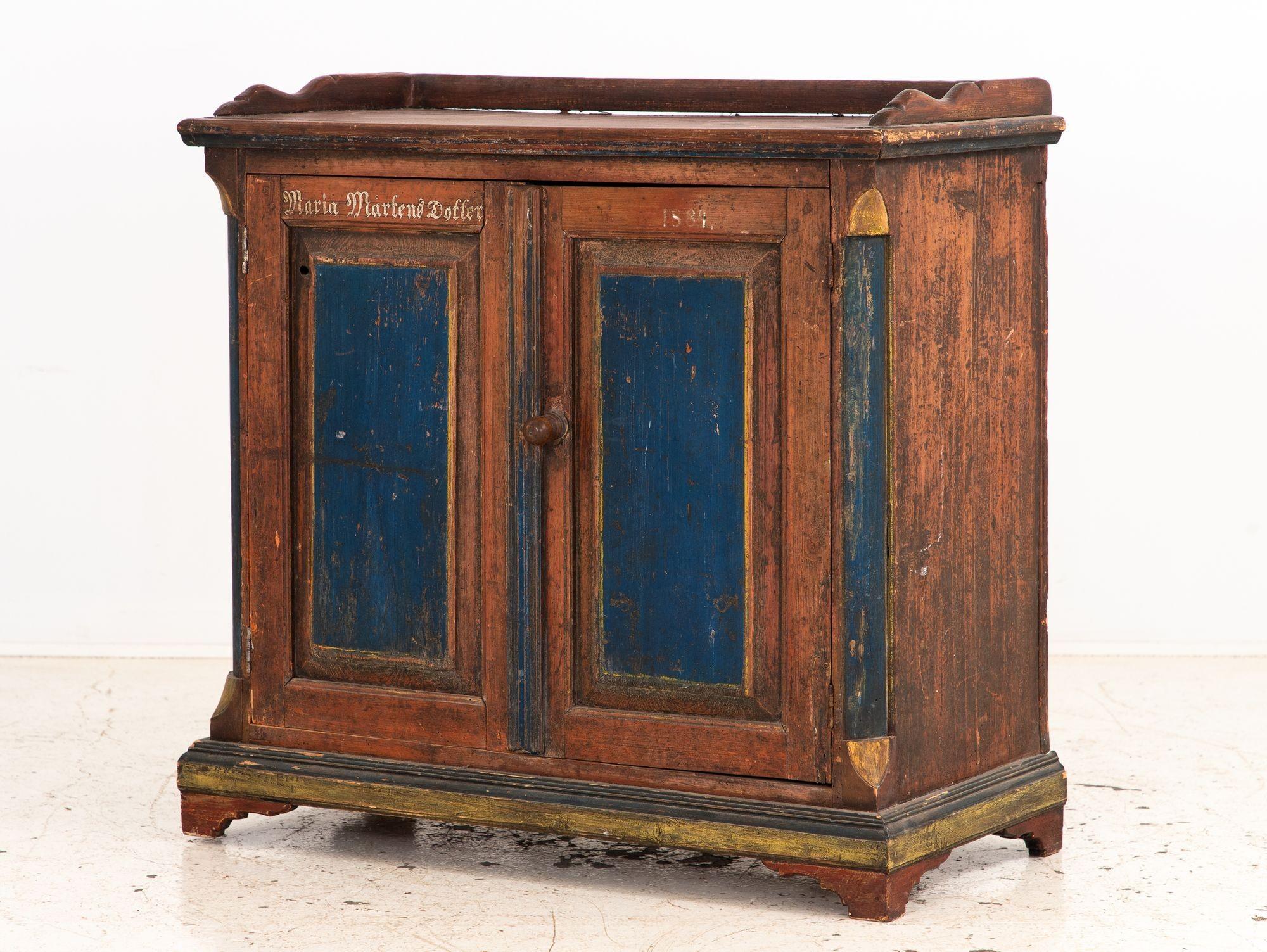 Pine Folk Art Bridal Cupboard or Cabinet Marked 1884, Germany